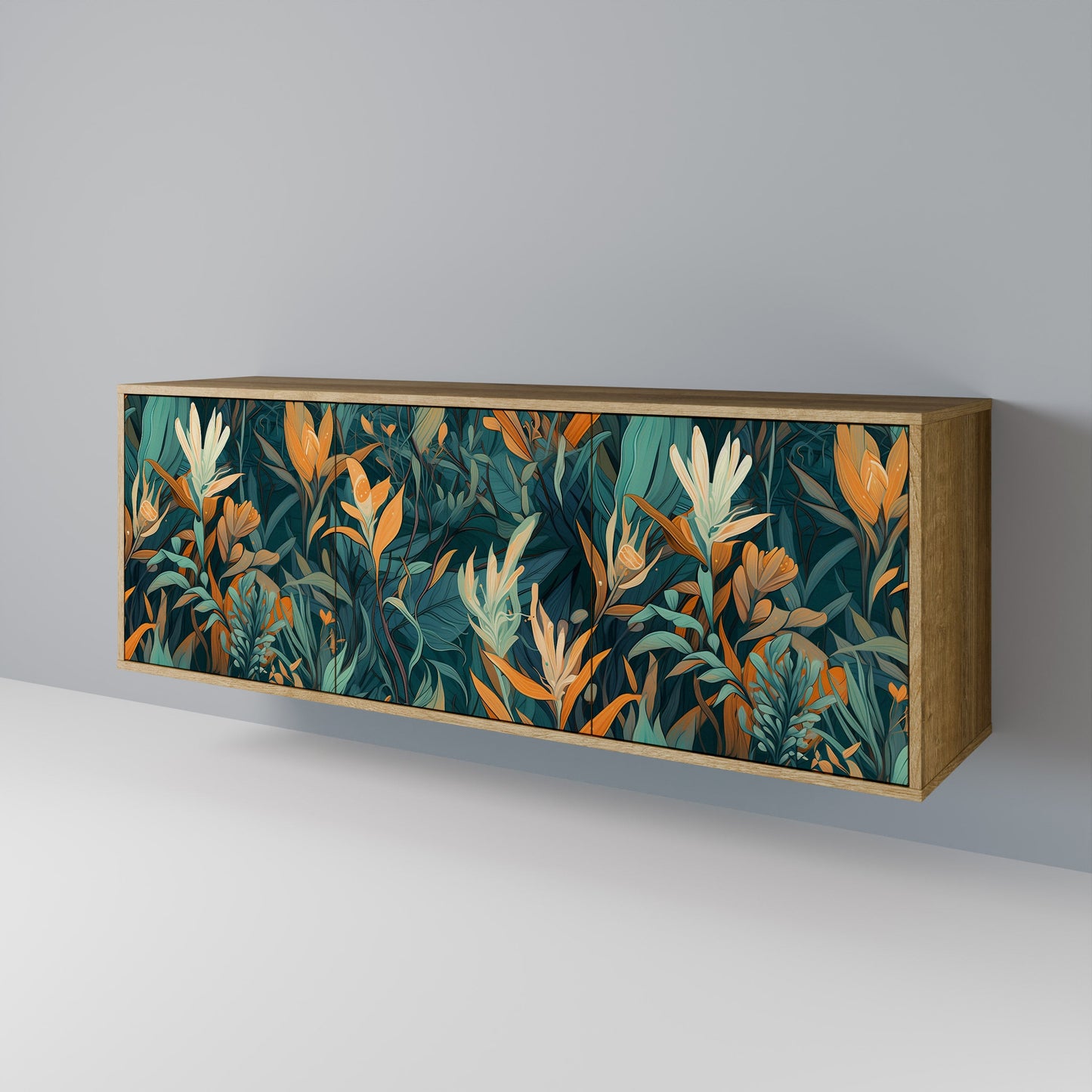 FLORAL SERENITY 3-Door Sideboard in Oak Effect