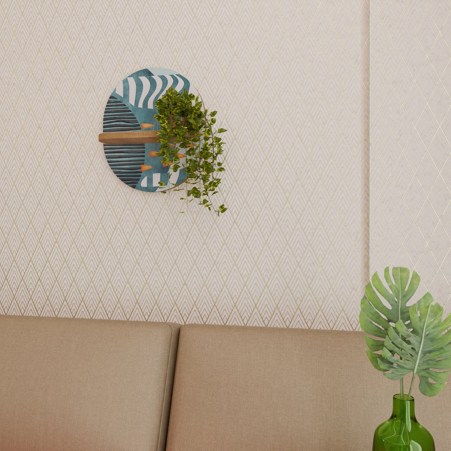 SHROUDED SHAPES Mensola Ovale Decorativa in Effetto Rovere