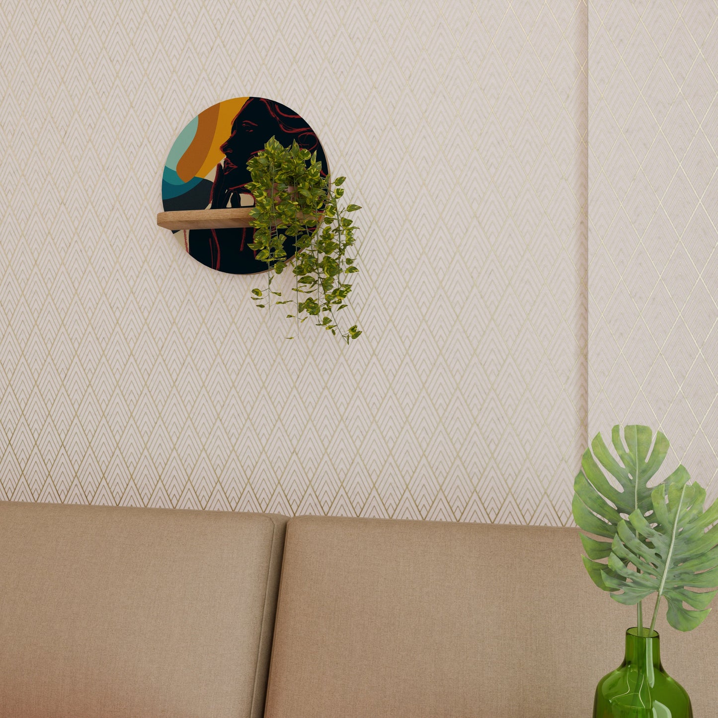 SILHOUETTE SONATA Mensola Rotonda Decorativa in Effetto Rovere