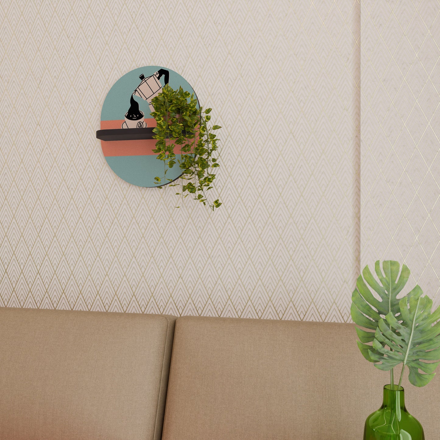 POWER ESPRESSO Oval Art Shelf In Black Finish