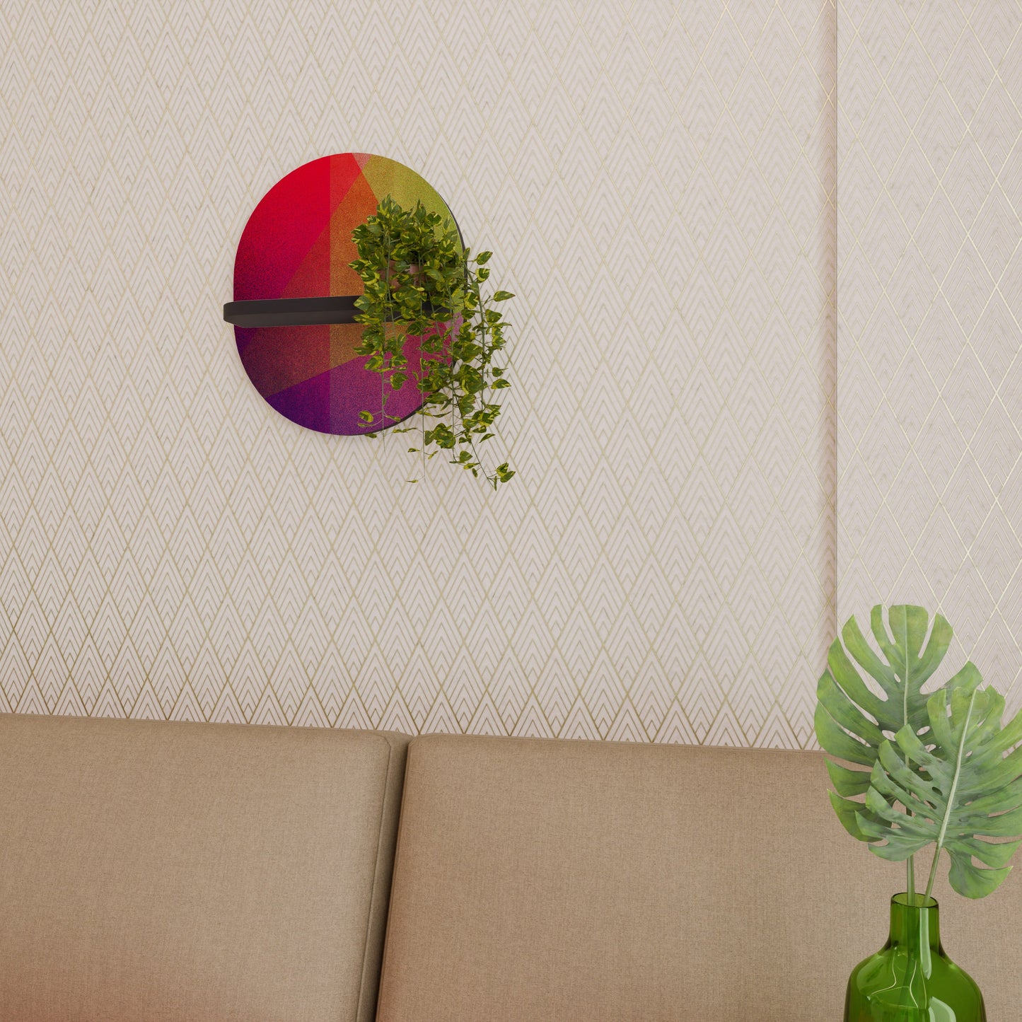 VIVID GEOMETRY Oval Art Shelf In Black Finish