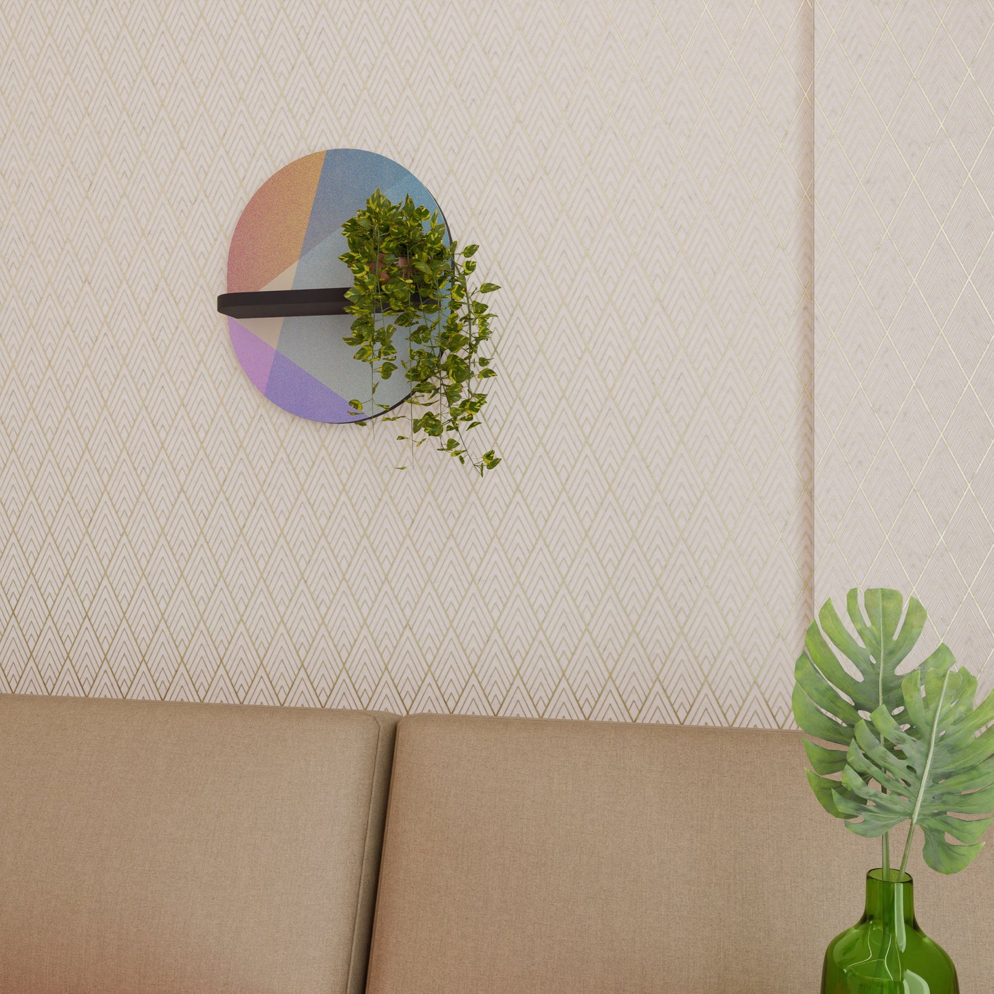 BRIGHT GEOMETRY Oval Art Shelf In Black Finish