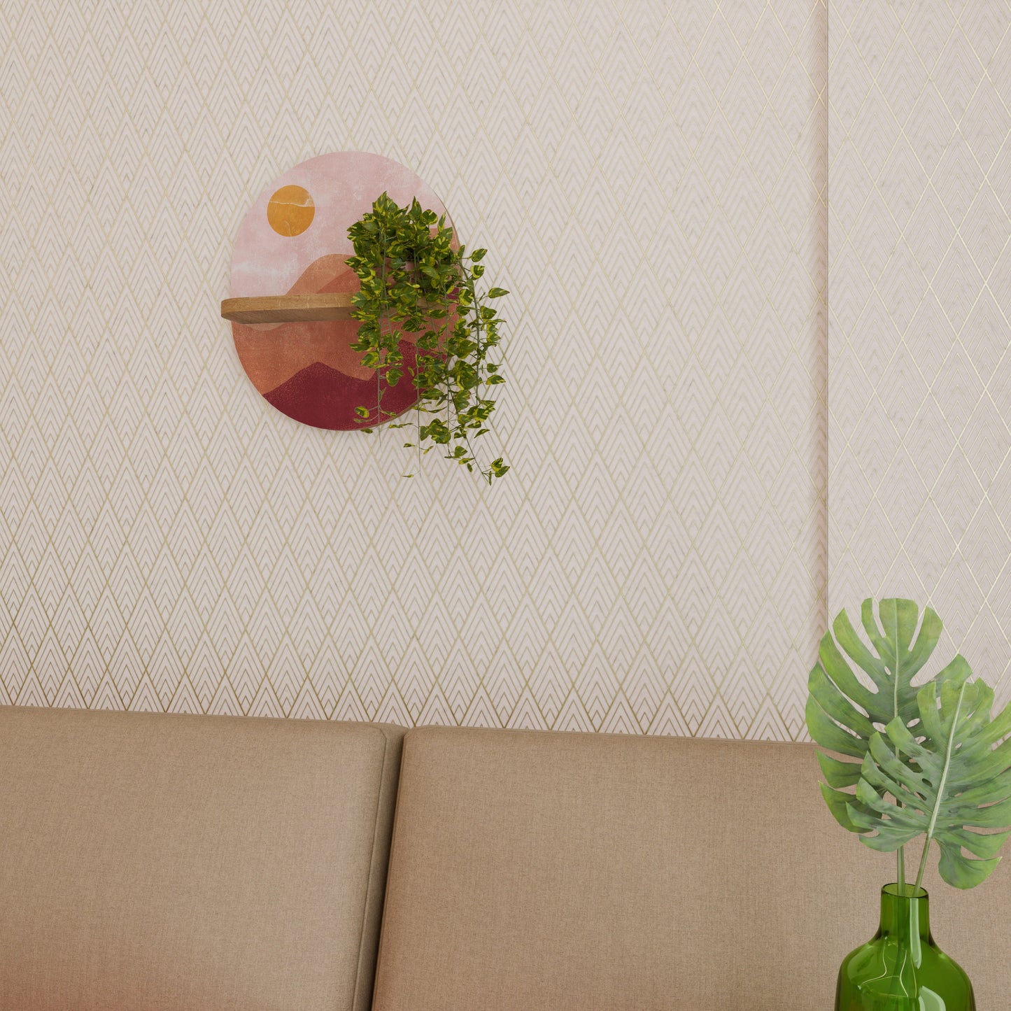 LUMINOUS SUNLIGHT Mensola Ovale Decorativa in Effetto Rovere