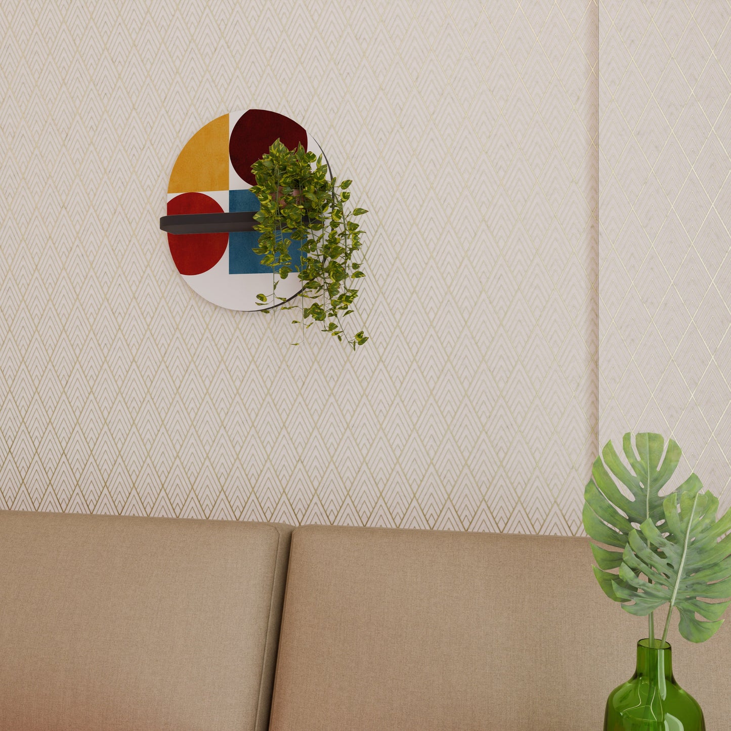 GEOMETRIC PUZZLE Oval Art Shelf In Black Finish