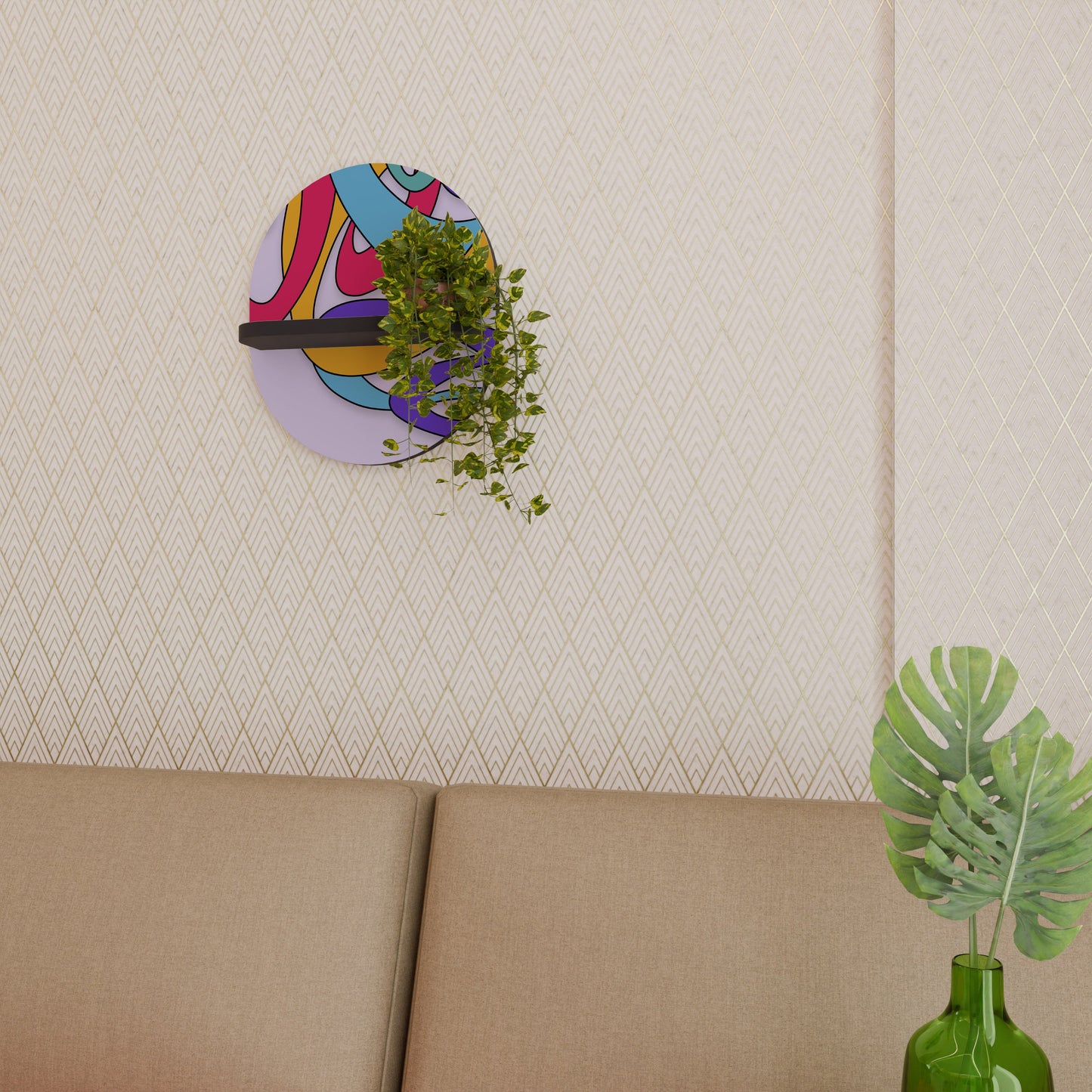 COLOR STREAM Oval Art Shelf In Black Finish