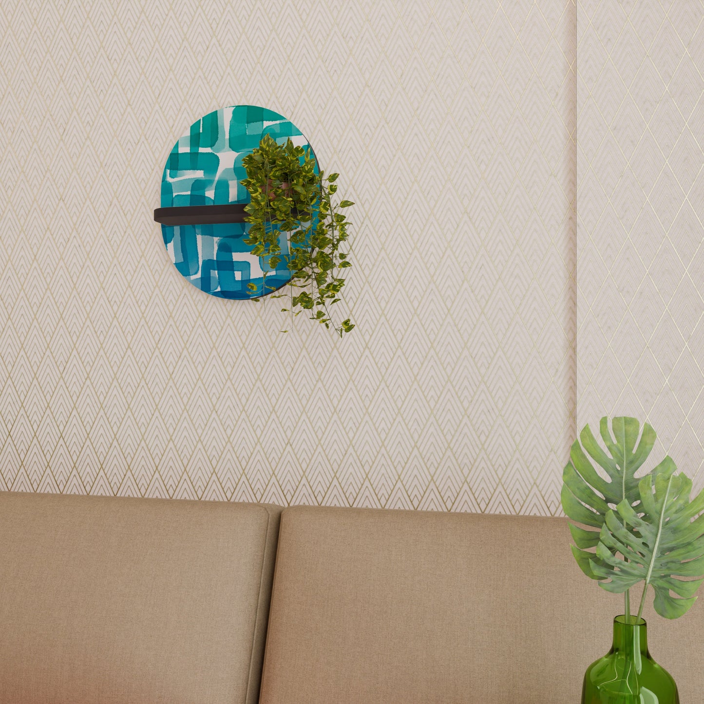 TURQUOISE RECTANGLES Mensola Ovale Decorativa con Finitura Nera