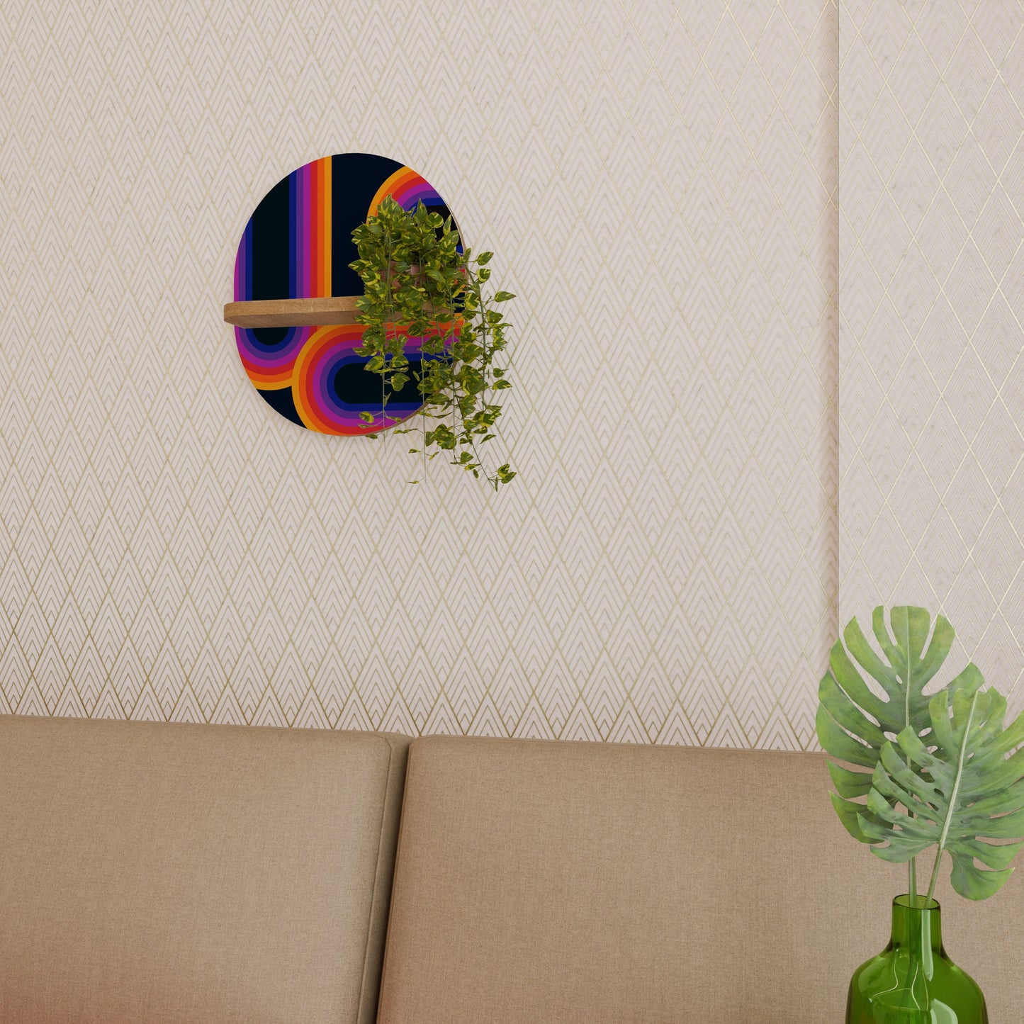 BLINDED BY THE LIGHTS Oval Art Shelf In Oak Effect