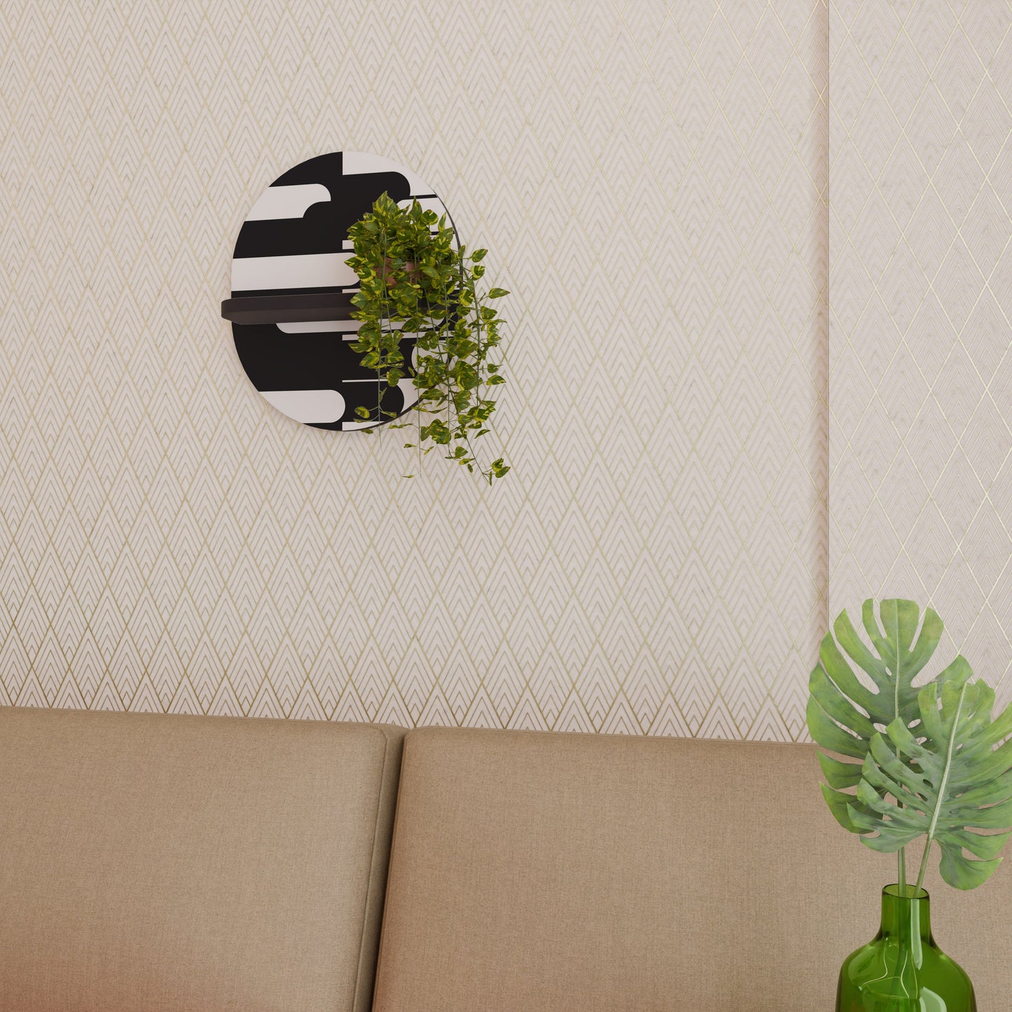 ACHROMATIC CONTRAST Oval Art Shelf In Black Finish