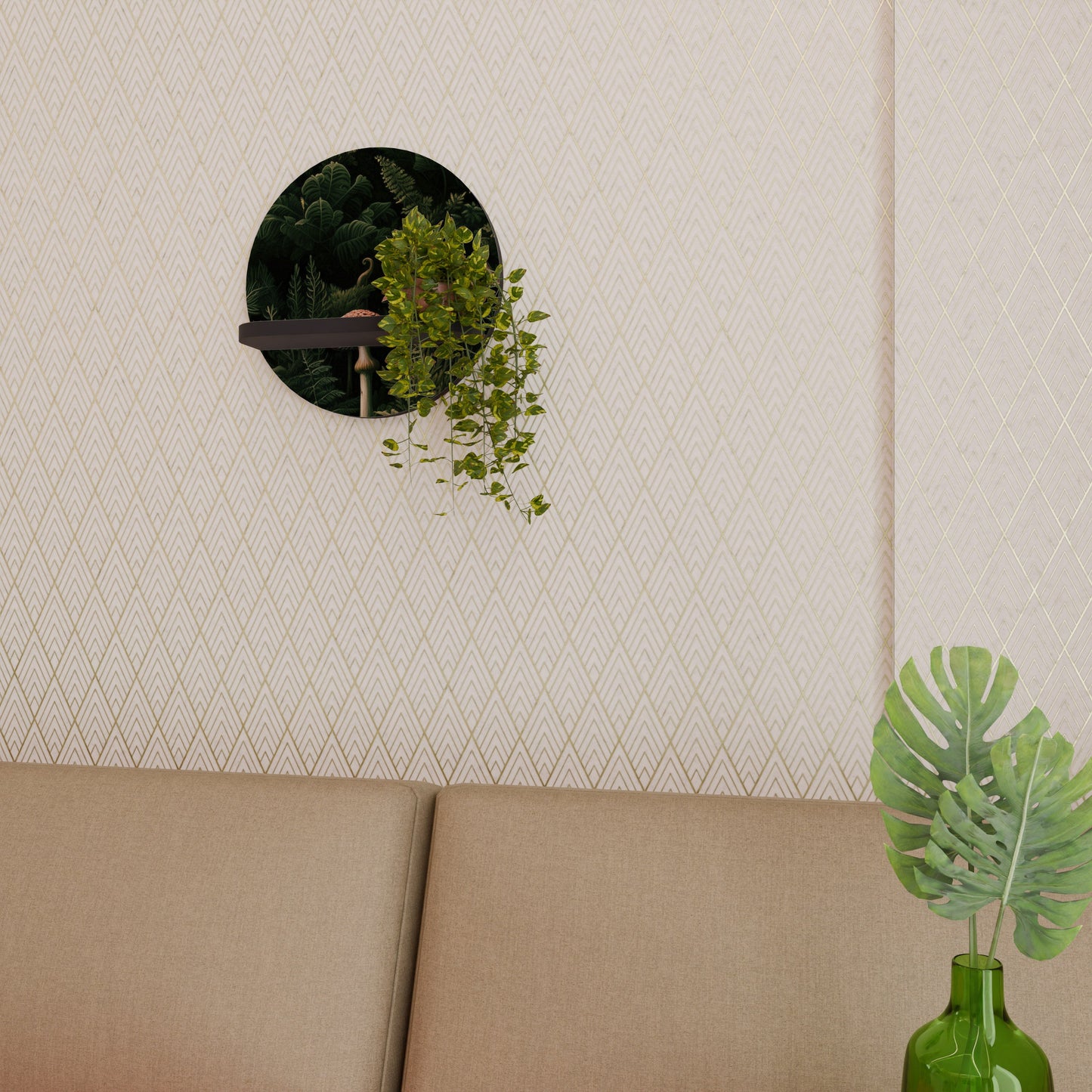 WHISPERING WOODLAND Round Art Shelf In Black Finish