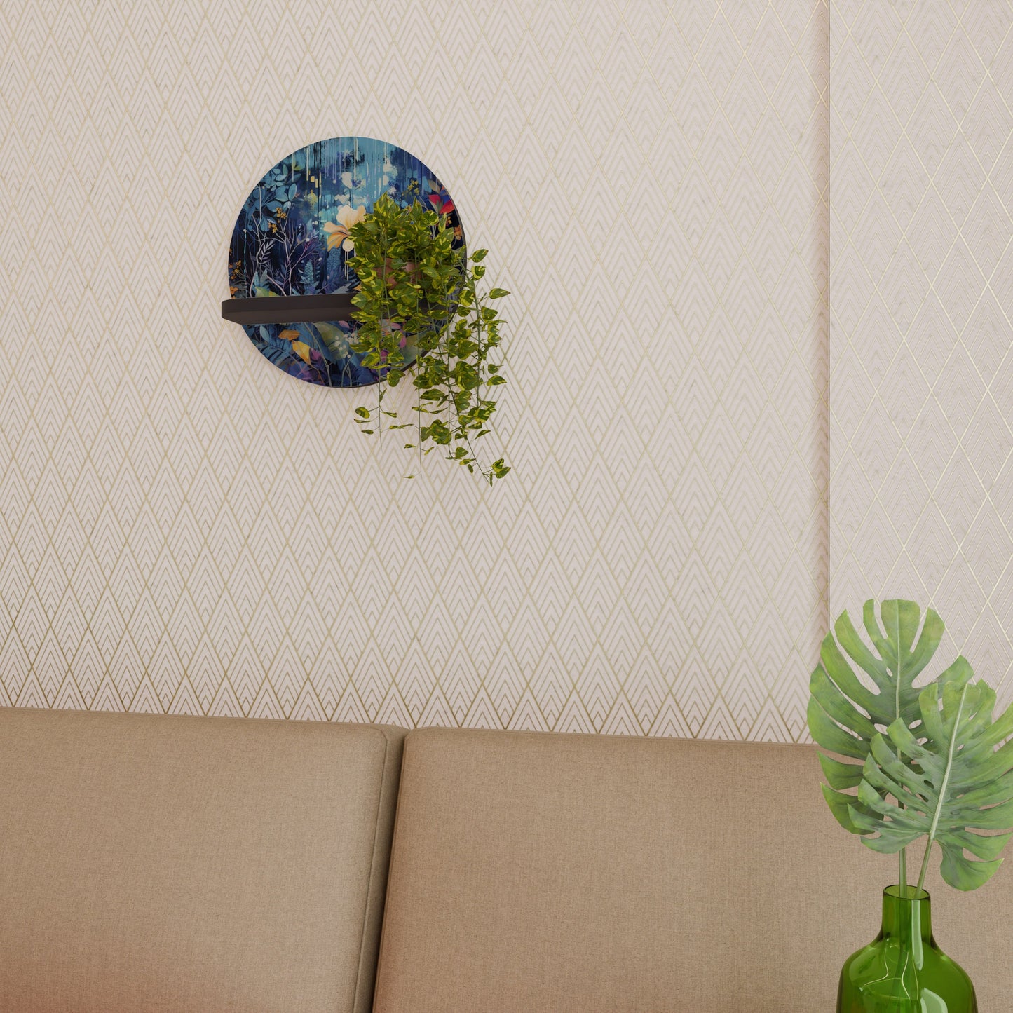 MIDNIGHT BLOSSOM Mensola Rotonda Decorativa con Finitura Nera