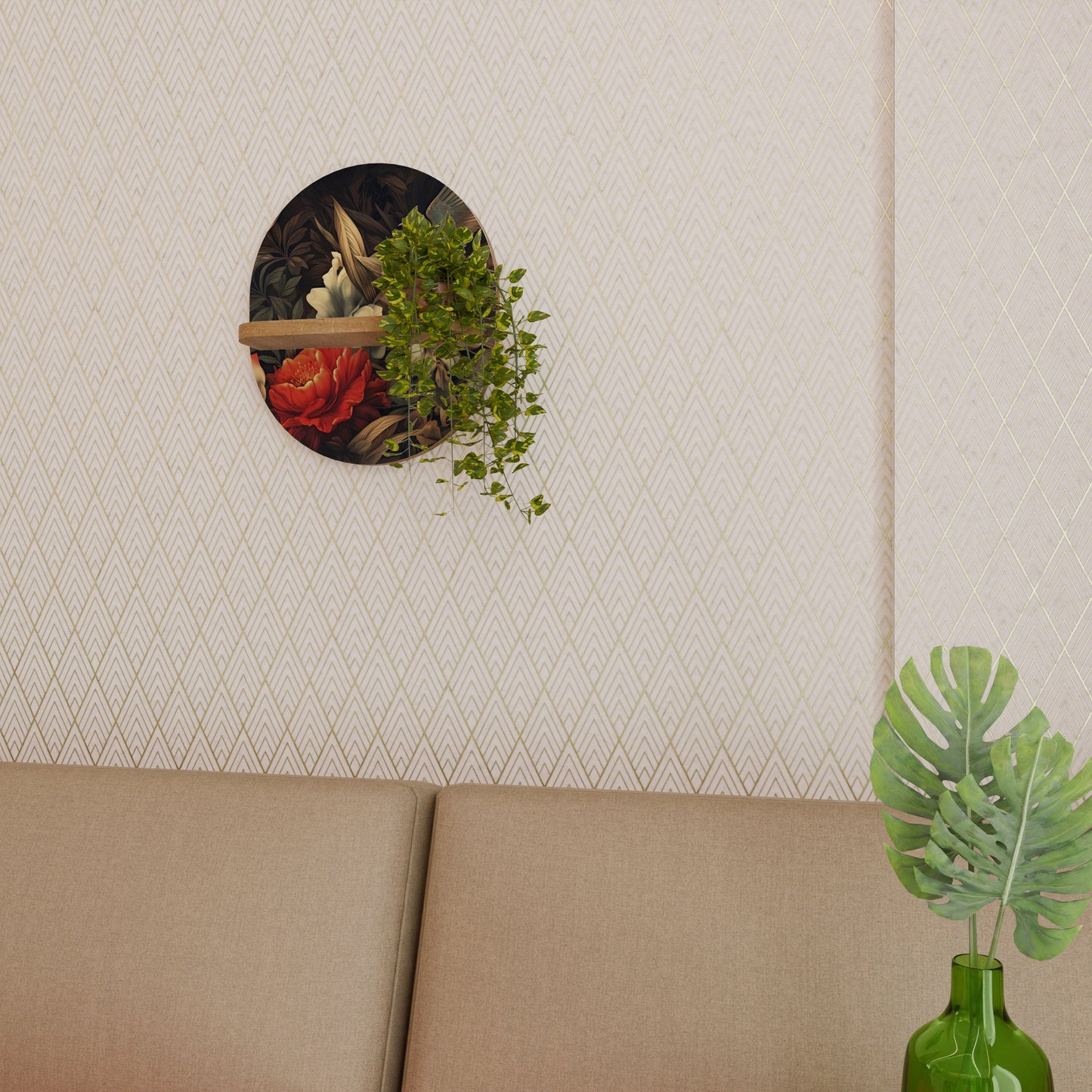 BOTANICAL BIRDSONG Mensola Ovale Decorativa in Effetto Rovere