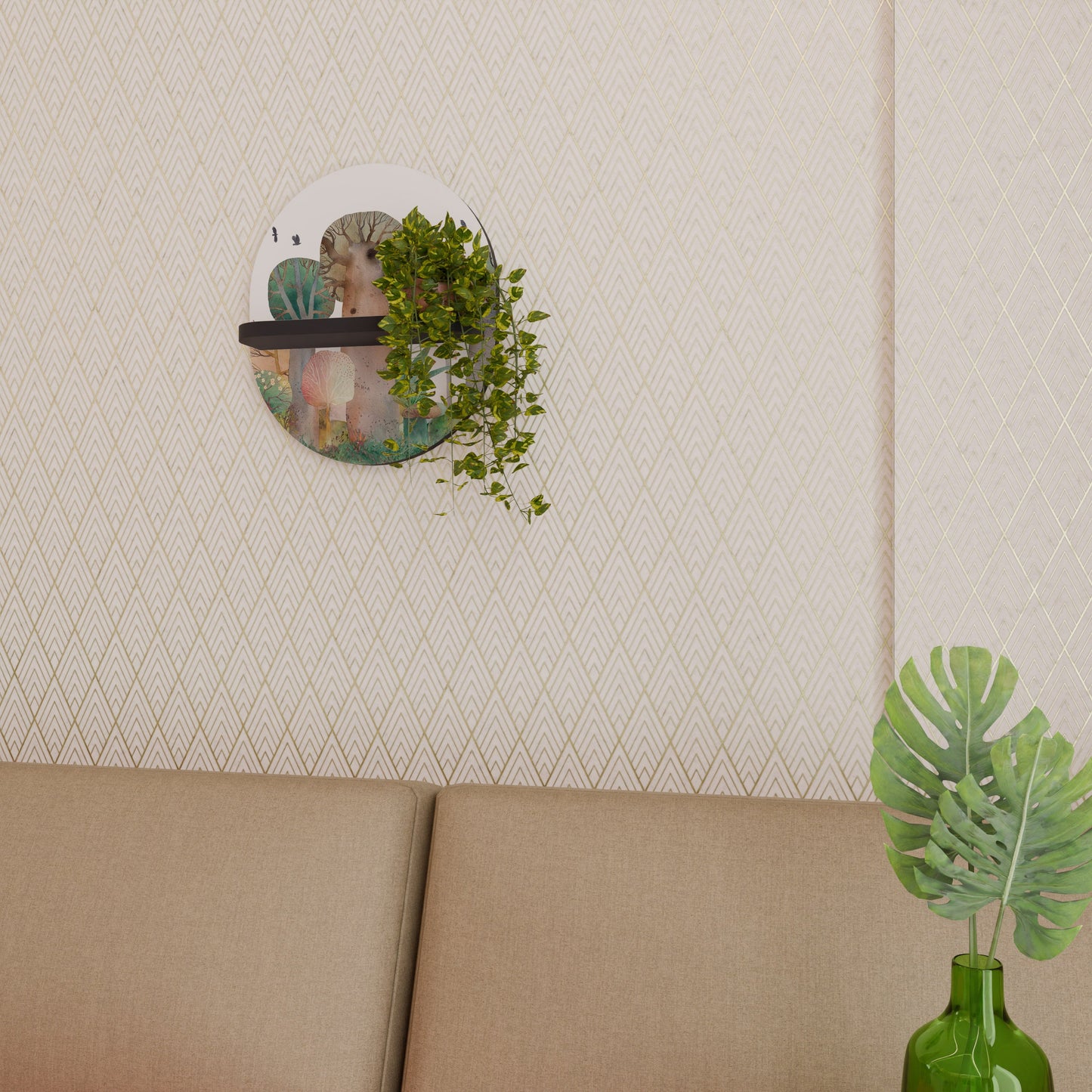 FLIGHT OVER Oval Art Shelf In Black Finish