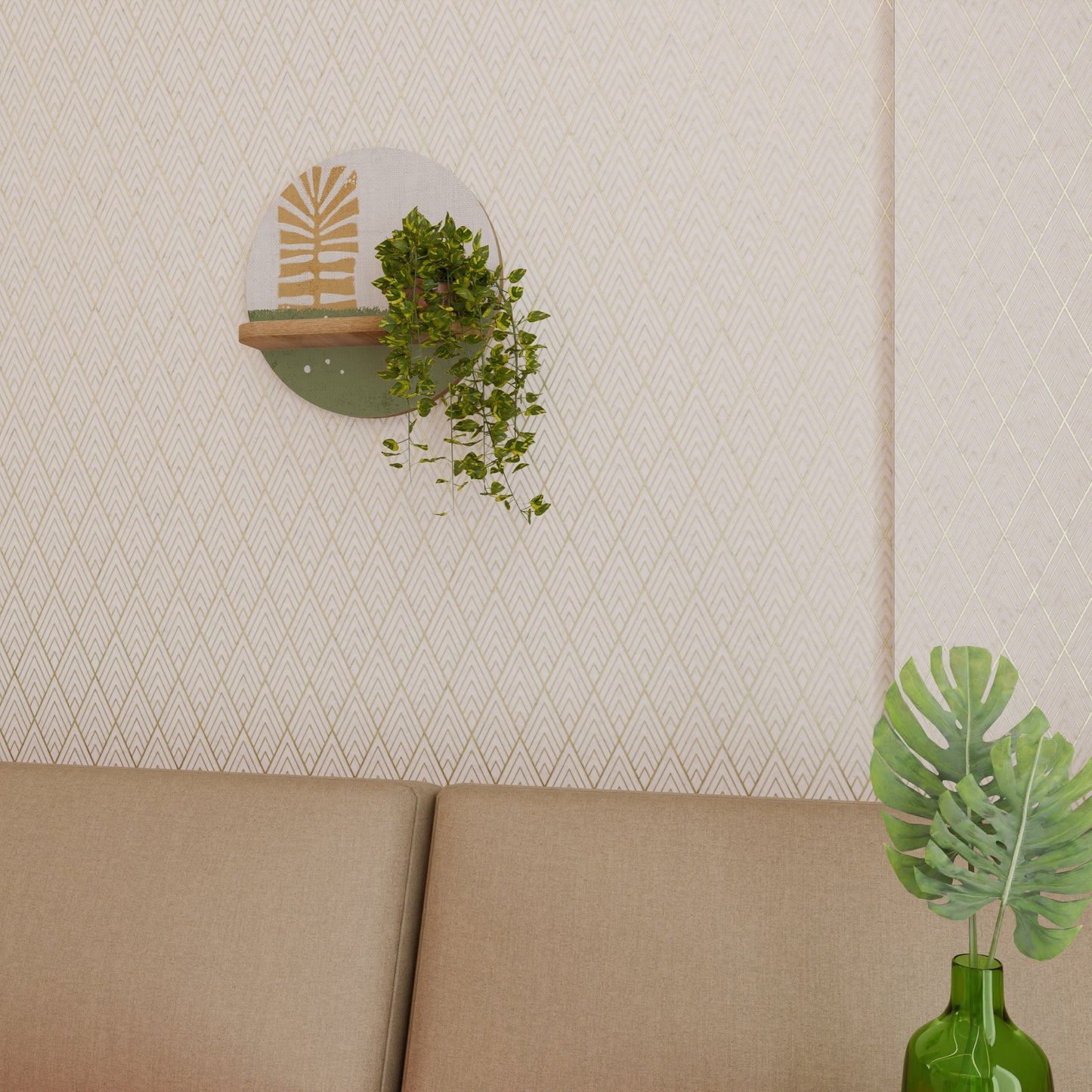 GREENERY WALK Mensola Rotonda Decorativa in Effetto Rovere