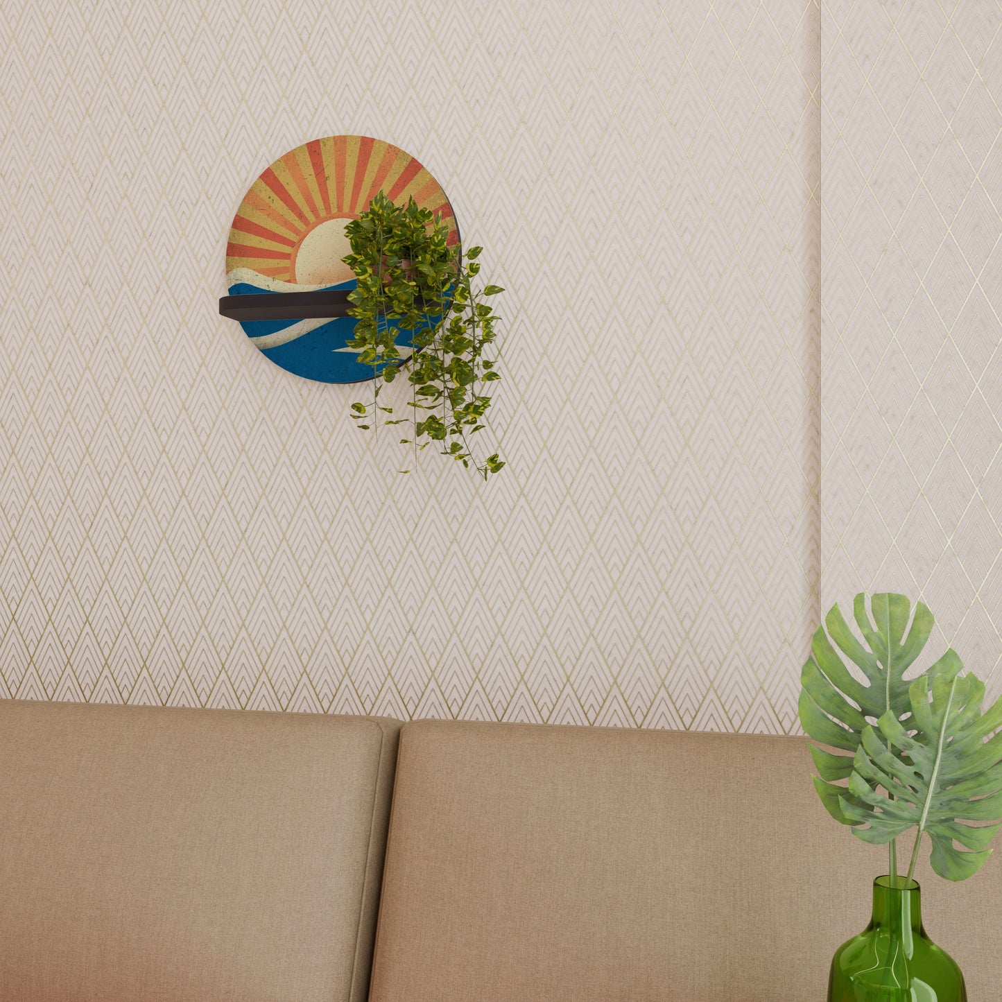 SUNNY SLIDE Round Art Shelf In Black Finish