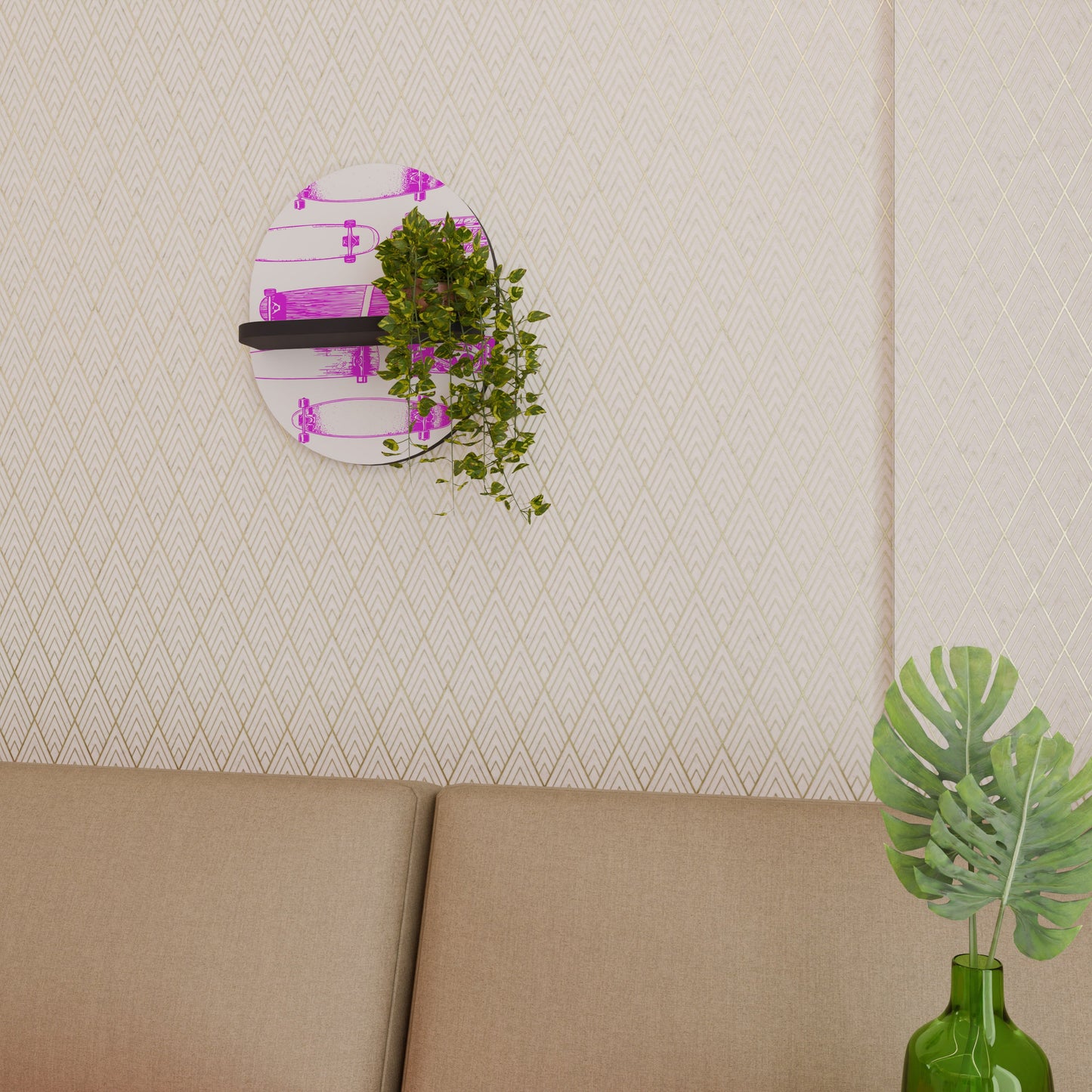 SKATEBOARD SKETCH Oval Art Shelf In Black Finish