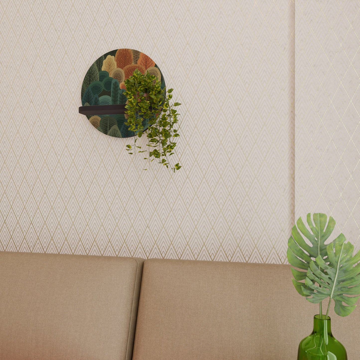 AUTUMN KALEIDOSCOPE Round Art Shelf In Black Finish