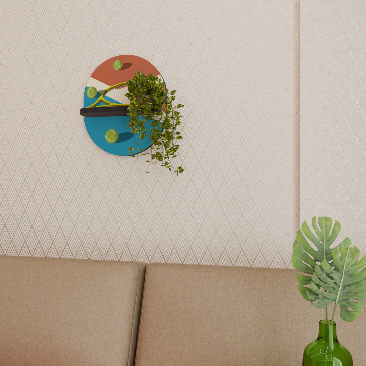 TENNIS ESSENTIALS Oval Art Shelf In Black Finish