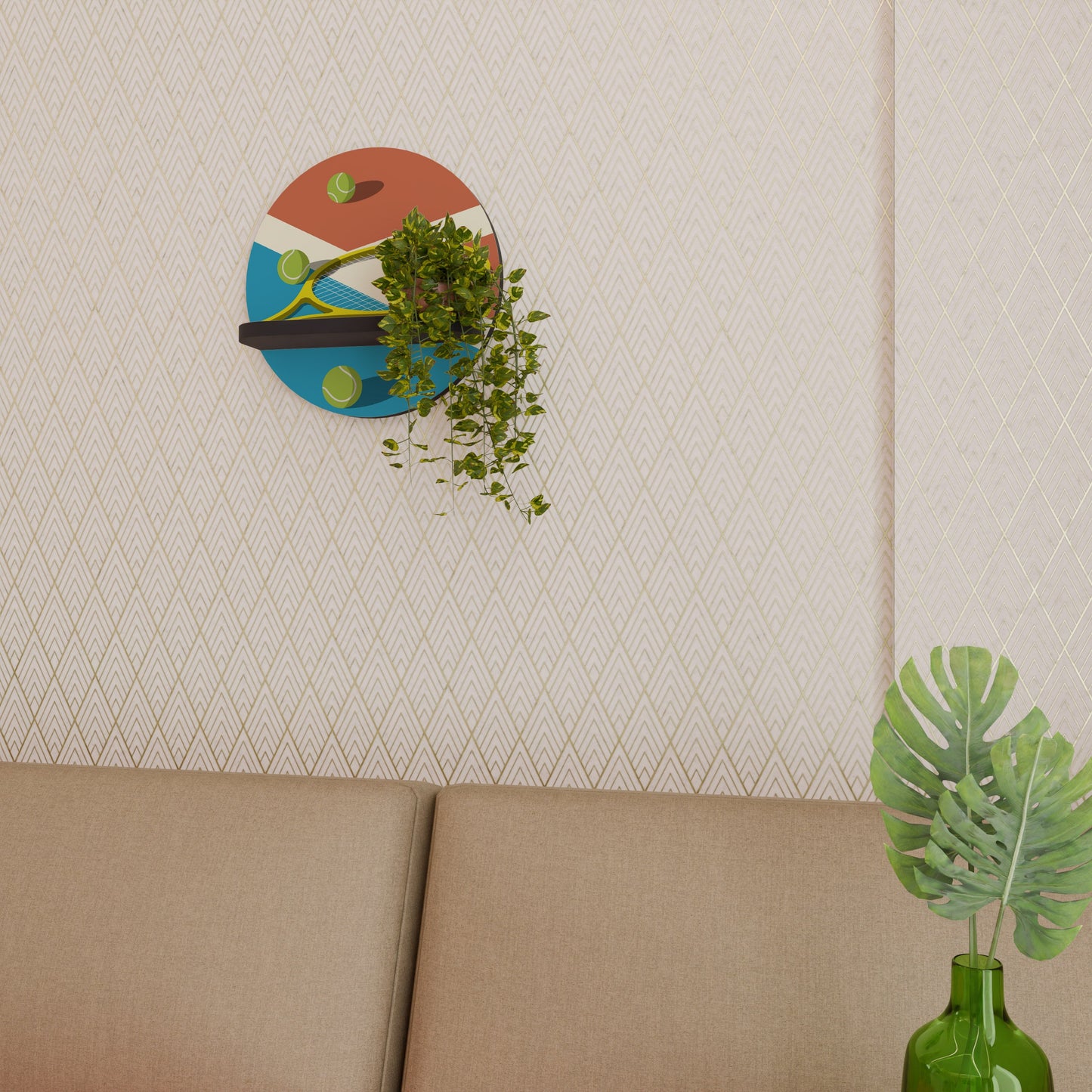 TENNIS ESSENTIALS Round Art Shelf In Black Finish