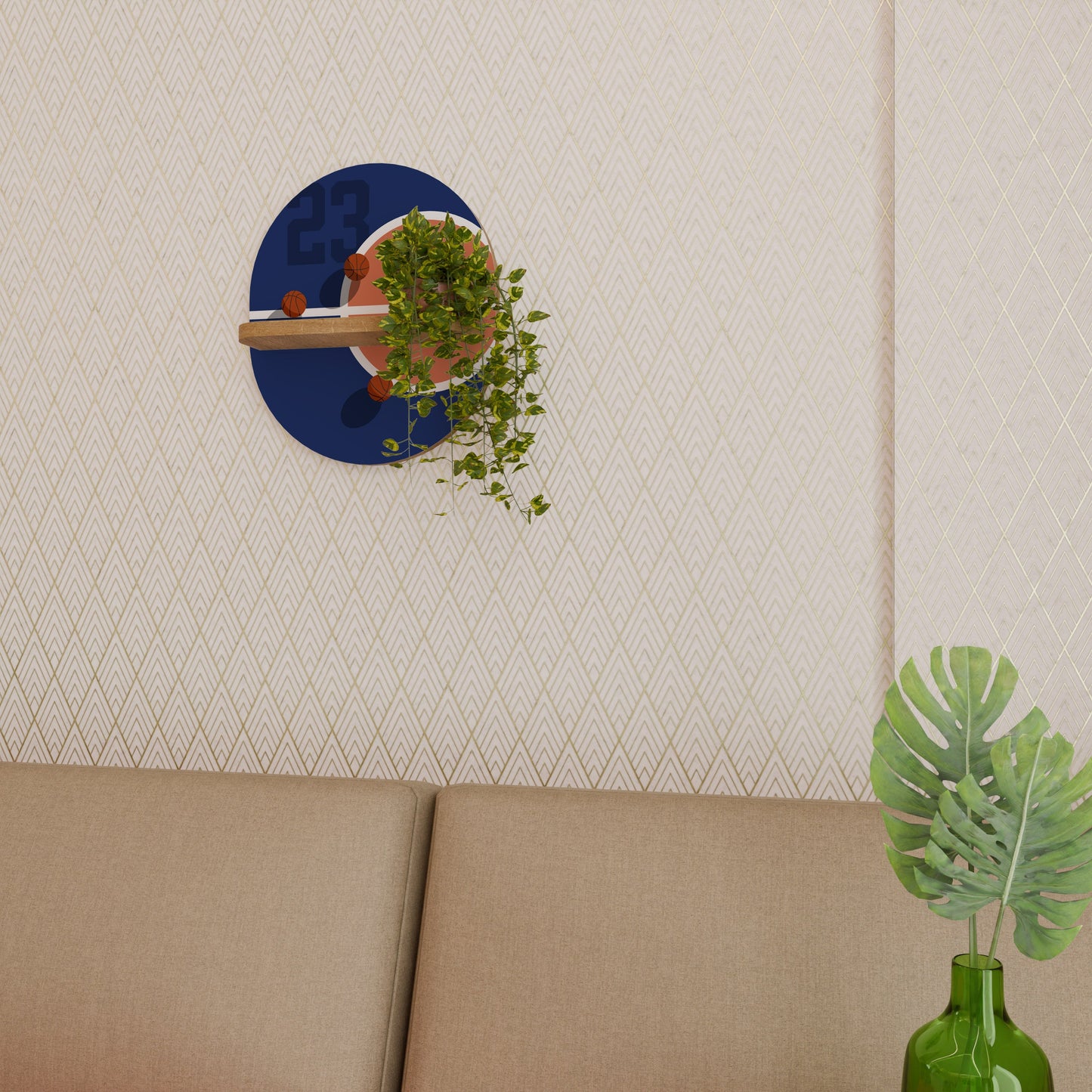 FAMOUS NUMBER 23 Oval Art Shelf In Oak Effect