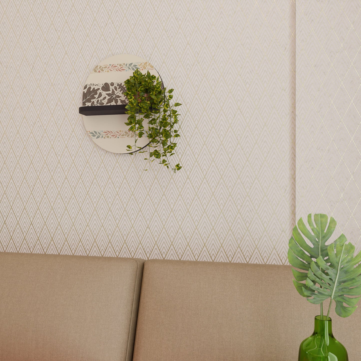 FOLIAGE ROWS Oval Art Shelf In Black Finish