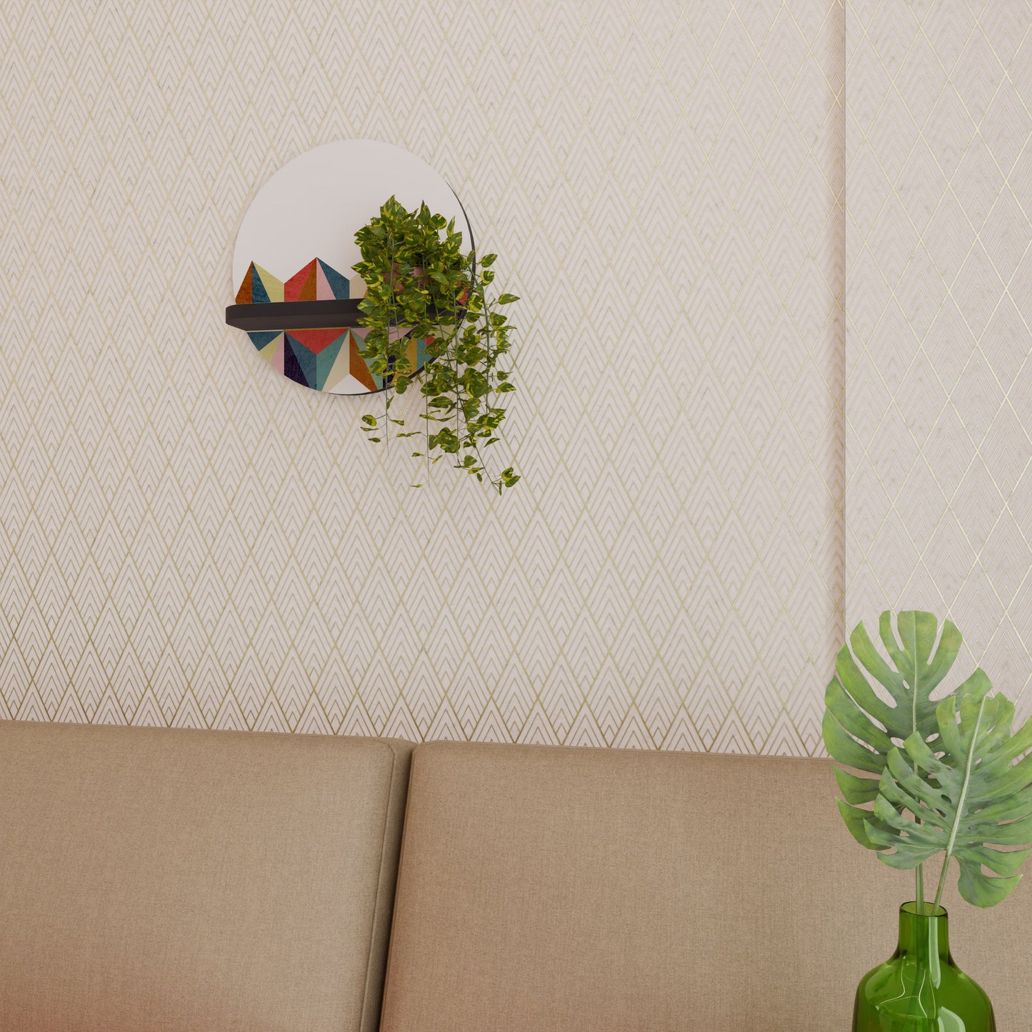 TESSELATE TREASURES Round Art Shelf In Black Finish