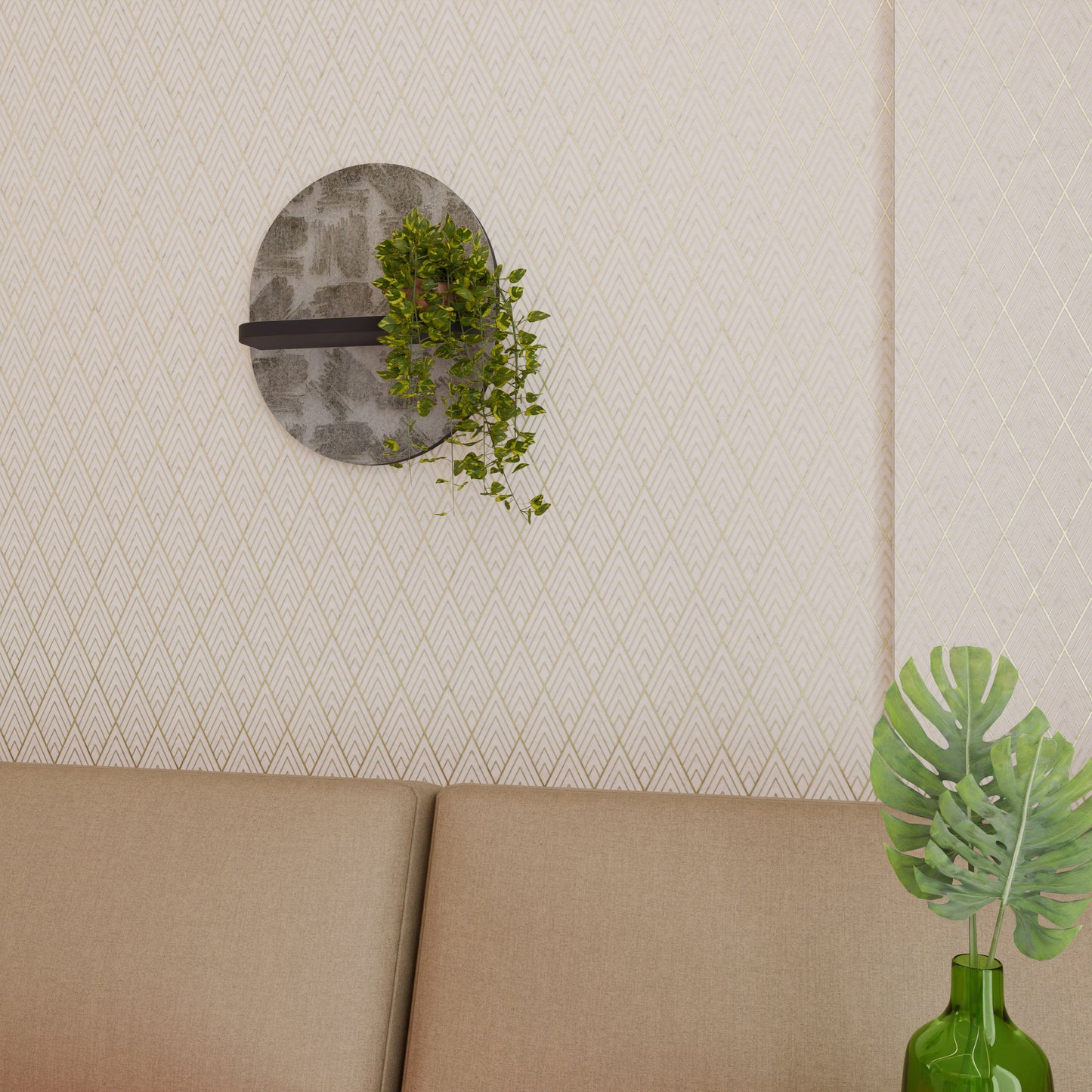 SLIGHTLY BLURRED Oval Art Shelf In Black Finish