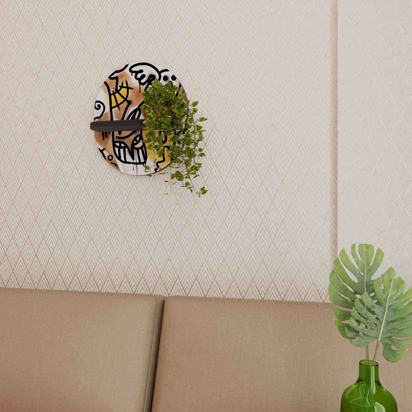 URBAN CANVAS Oval Art Shelf In Black Finish