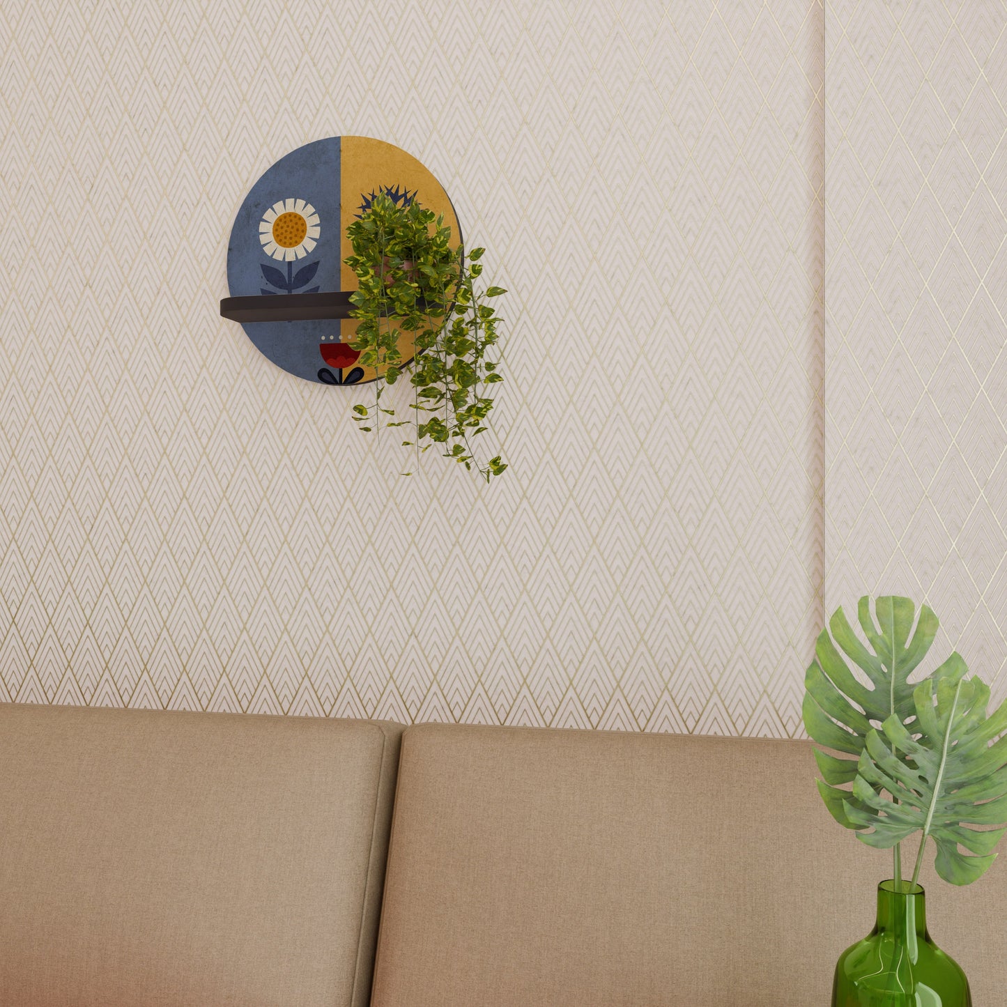 SCANDIC FLORET Round Art Shelf In Black Finish