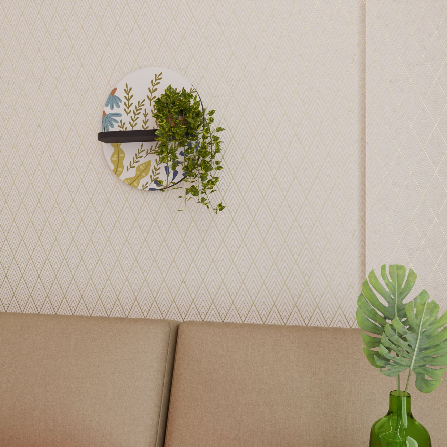 HELLO SPRING Oval Art Shelf In Black Finish