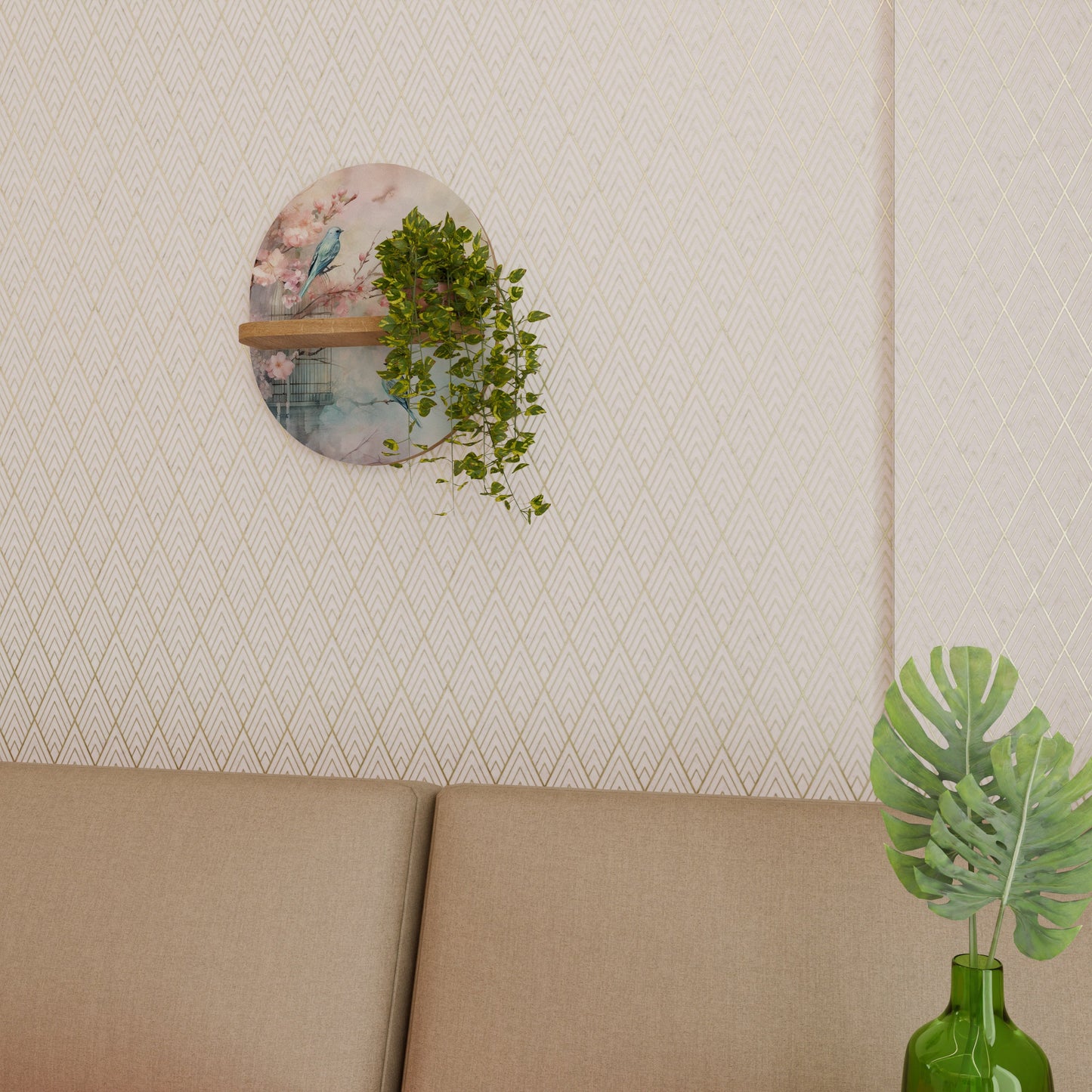 CHERRY BIRDSONG Mensola Ovale Decorativa in Effetto Rovere