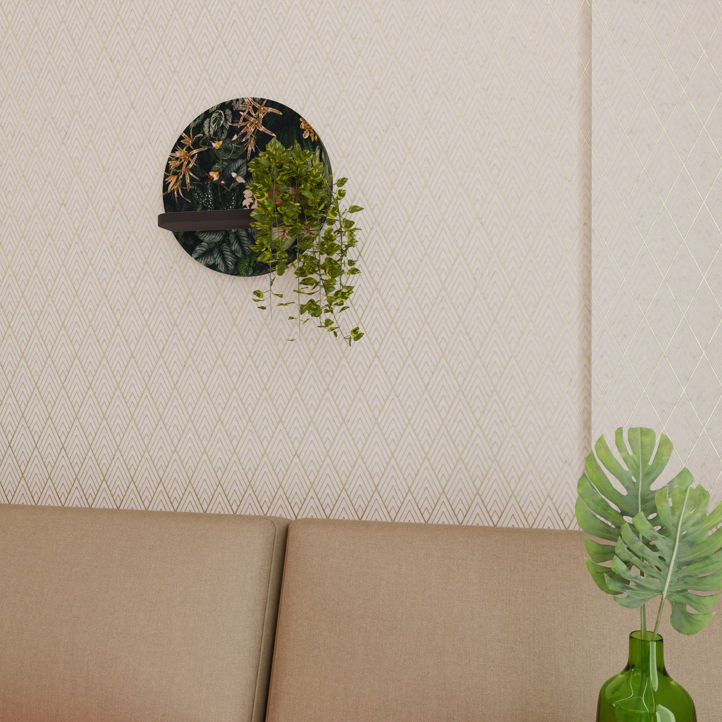 SILENT WILDERNESS Round Art Shelf In Black Finish