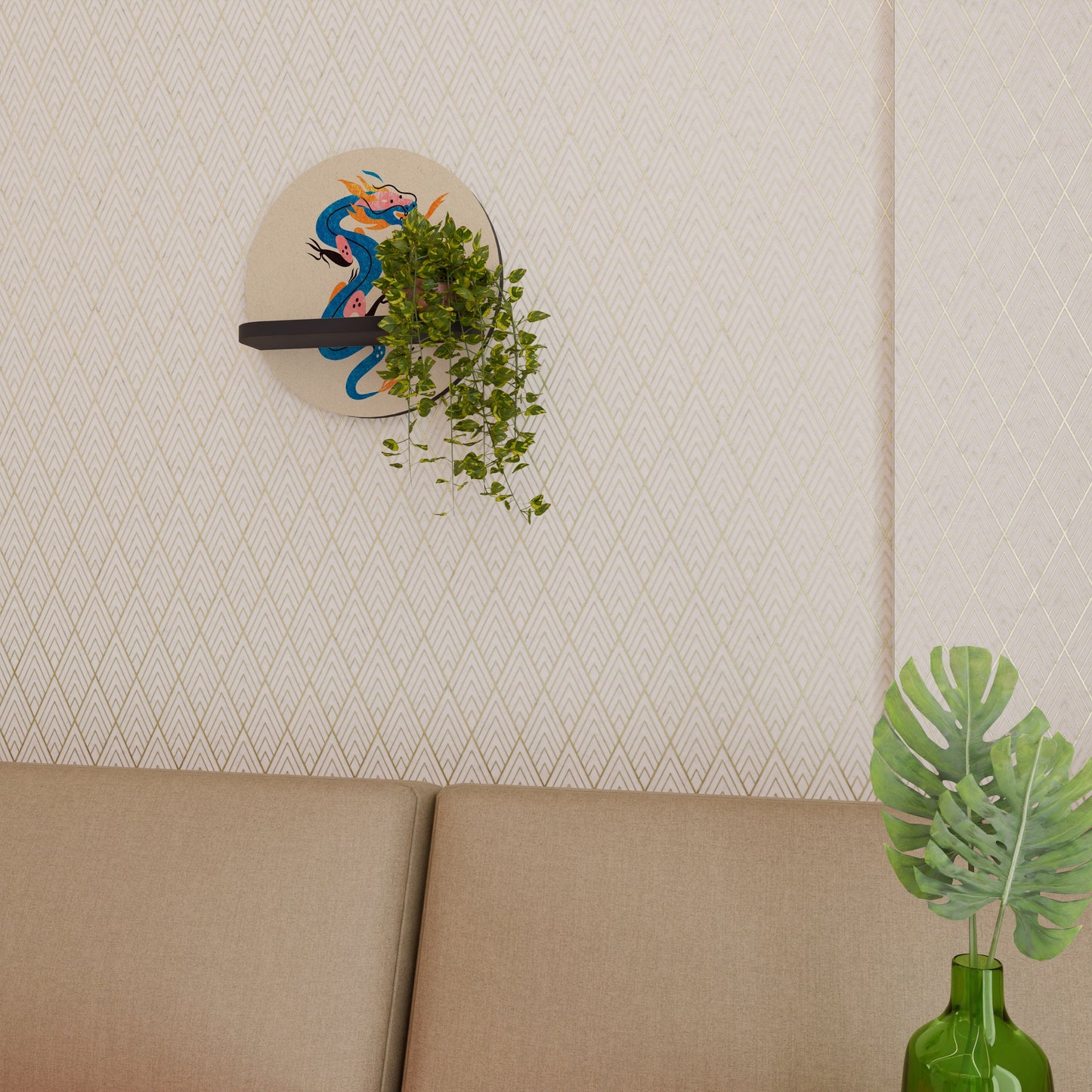 MYTHOLOGICAL CREATURES Mensola Rotonda Decorativa con Finitura Nera