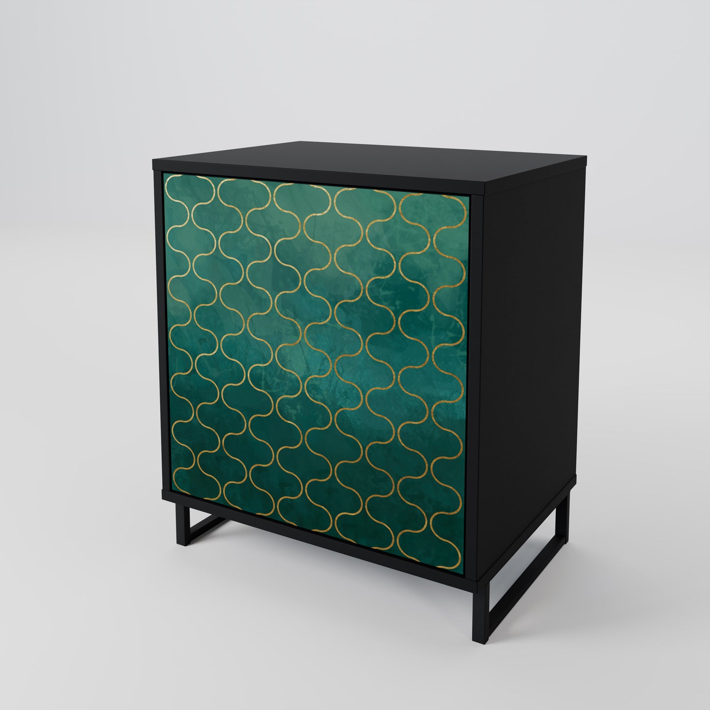 TESSELATED GREENERY 1-Door Sideboard in Black Finish