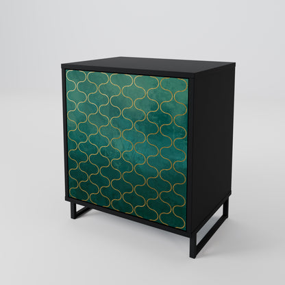 TESSELATED GREENERY 1-Door Sideboard in Black Finish