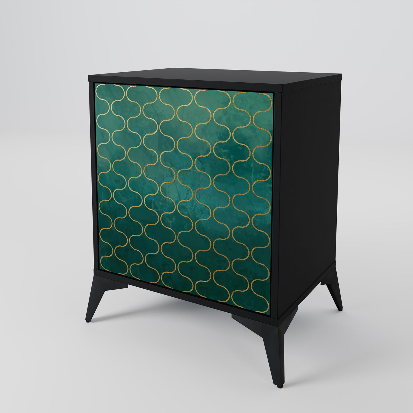 TESSELATED GREENERY 1-Door Sideboard in Black Finish