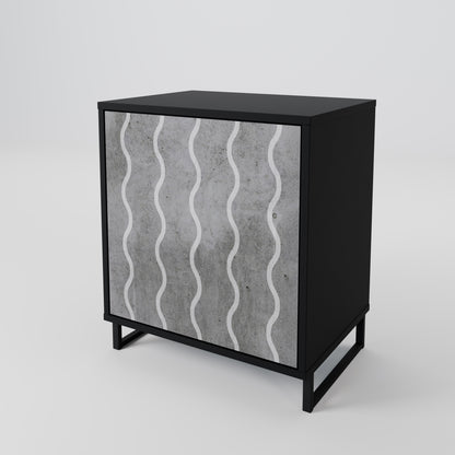 WAVES OF CONCRETE 1-Door Sideboard in Black Finish