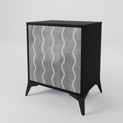 WAVES OF CONCRETE 1-Door Sideboard in Black Finish