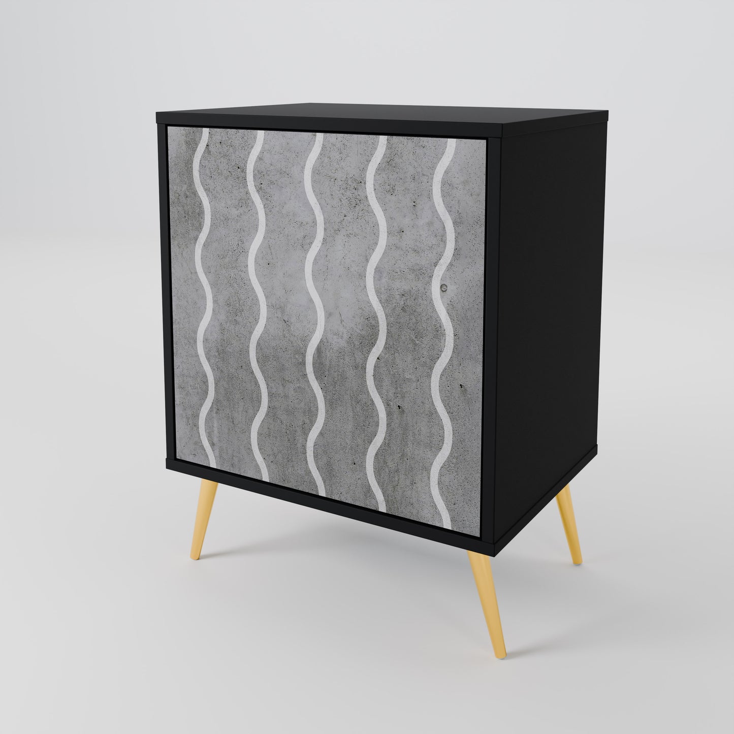 WAVES OF CONCRETE 1-Door Sideboard in Black Finish