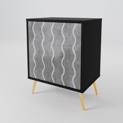 WAVES OF CONCRETE 1-Door Sideboard in Black Finish