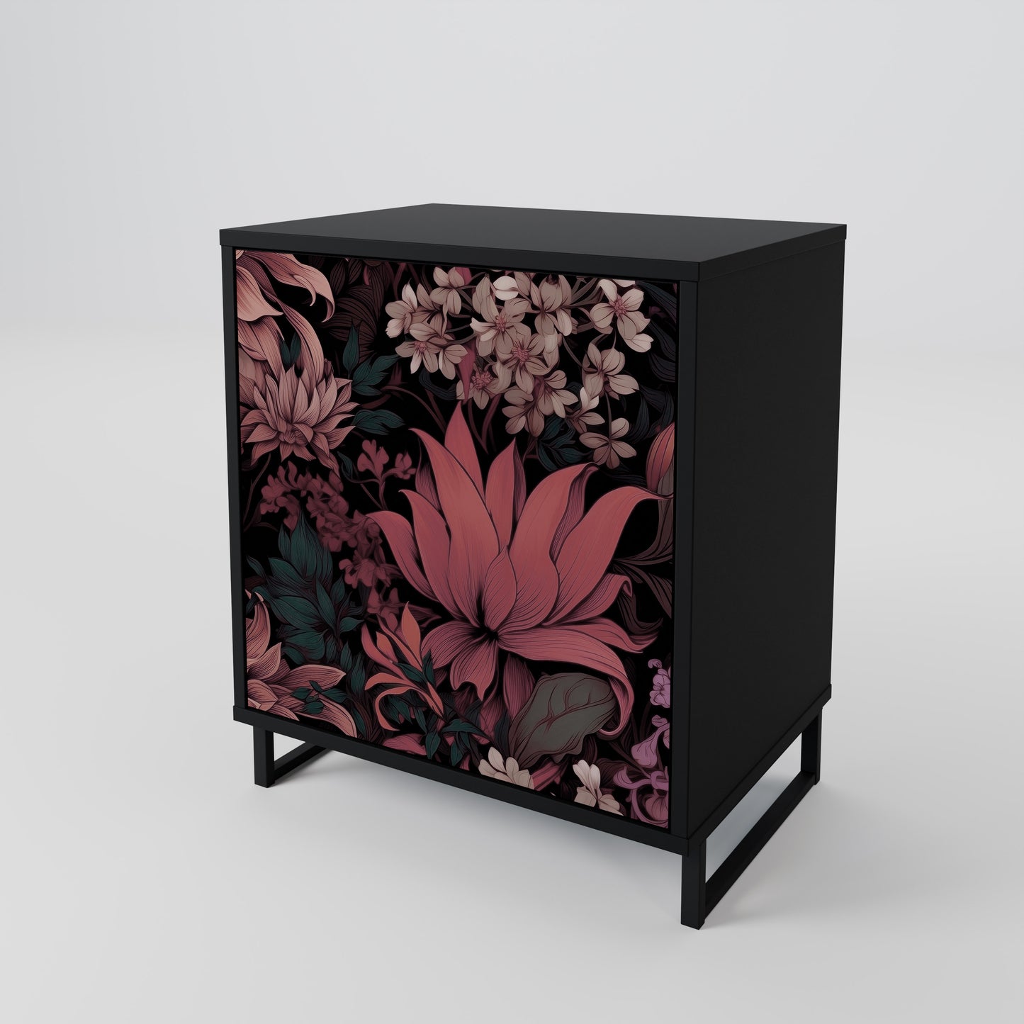 FLORAL WHISPER 1-Door Sideboard in Black Finish