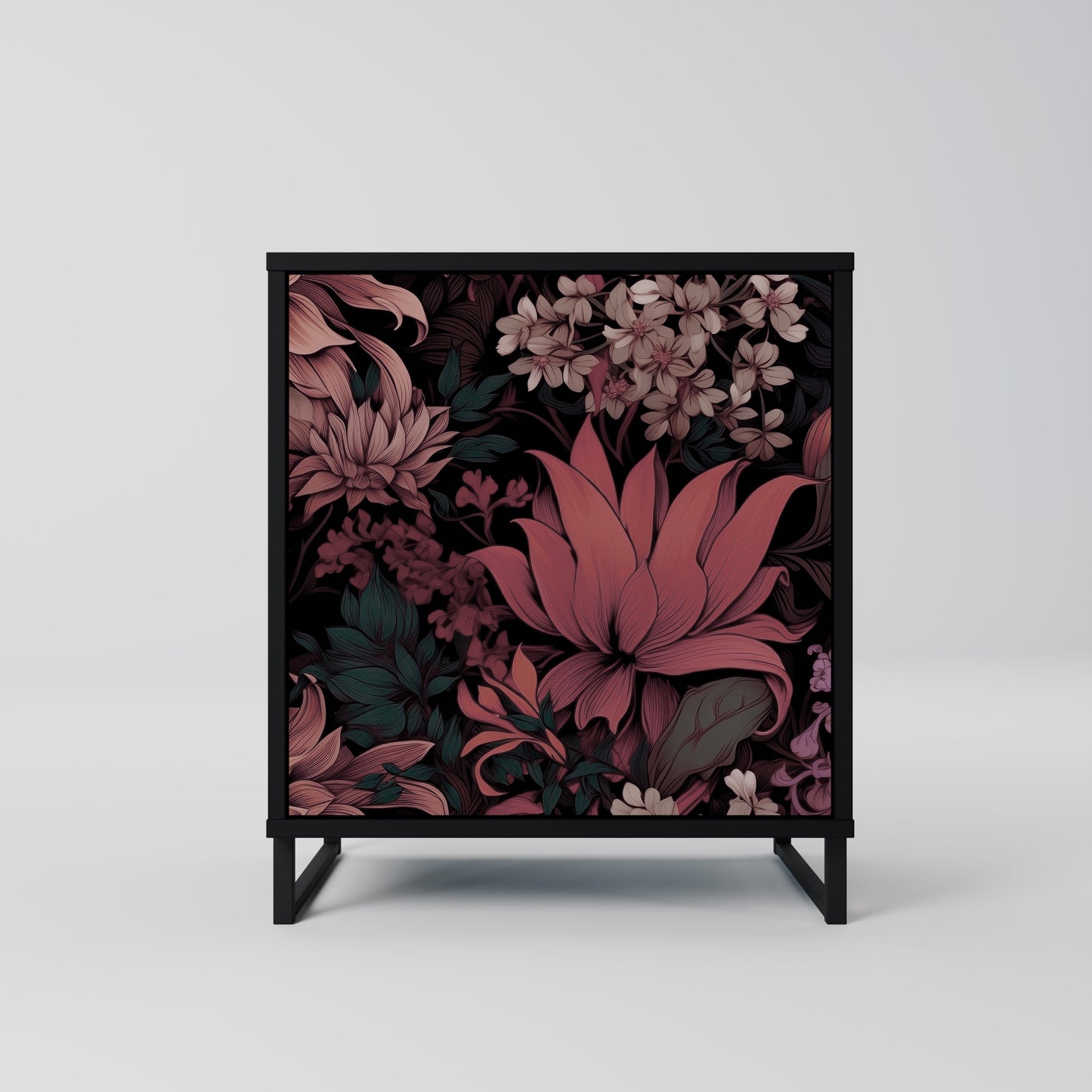 FLORAL WHISPER 1-Door Sideboard in Black Finish
