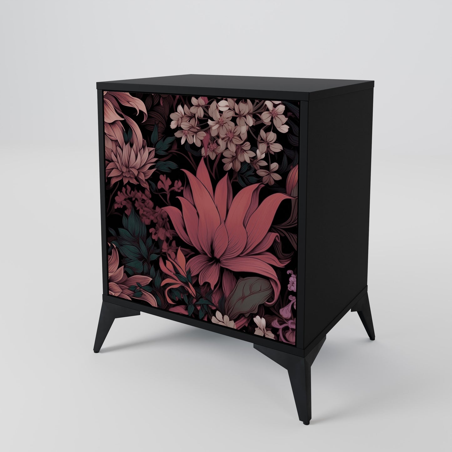 FLORAL WHISPER 1-Door Sideboard in Black Finish