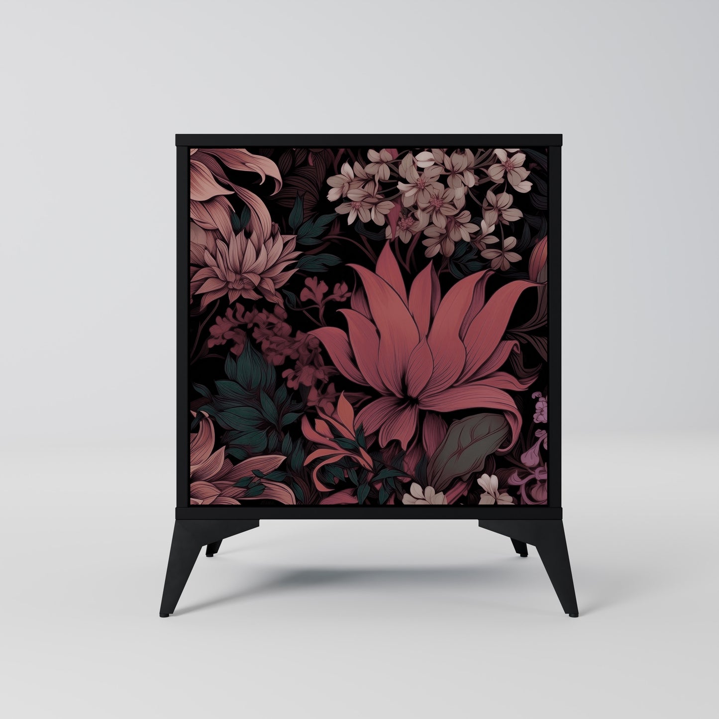 FLORAL WHISPER 1-Door Sideboard in Black Finish
