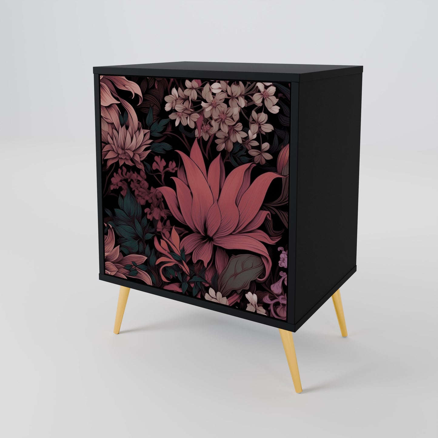 FLORAL WHISPER 1-Door Sideboard in Black Finish