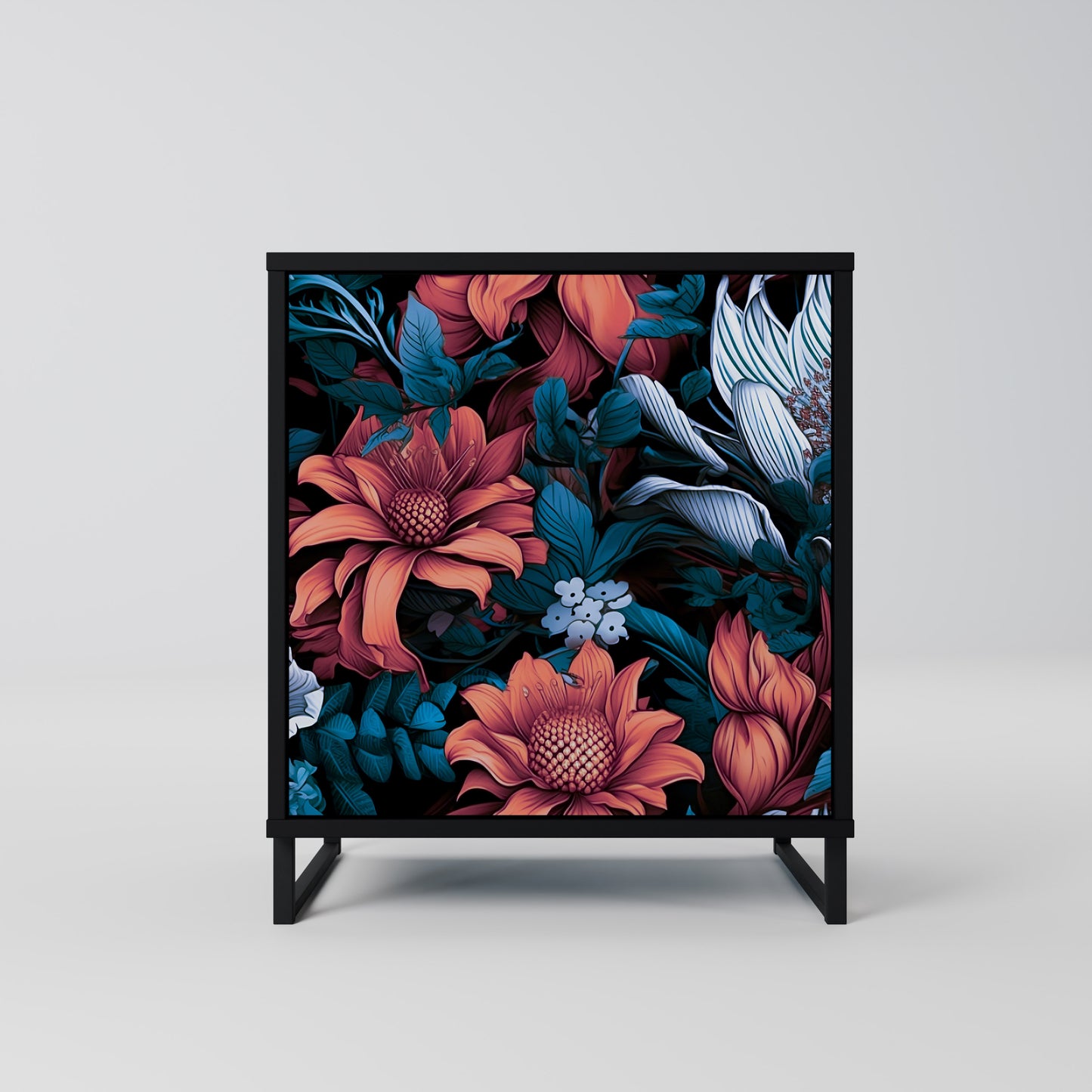 ETHEREAL BLOSSOMS 1-Door Sideboard in Black Finish