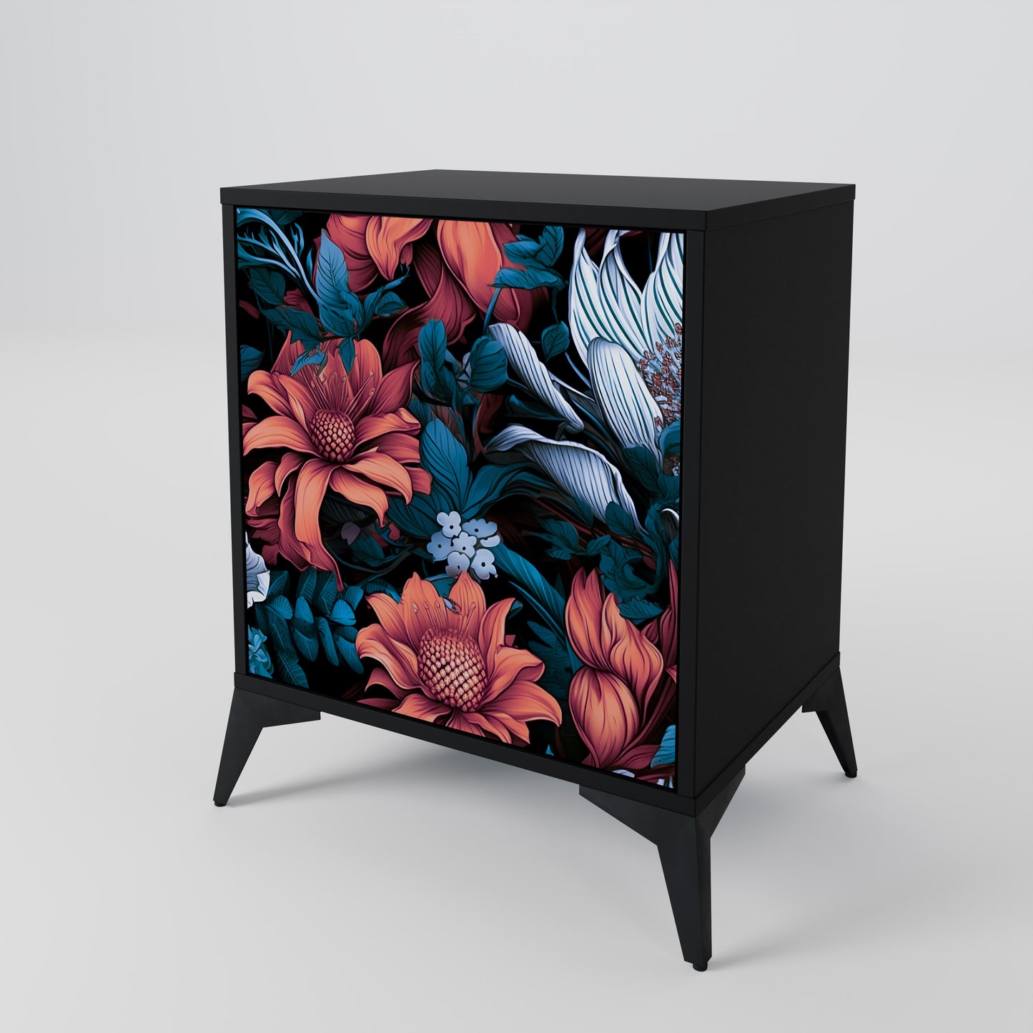 ETHEREAL BLOSSOMS 1-Door Sideboard in Black Finish