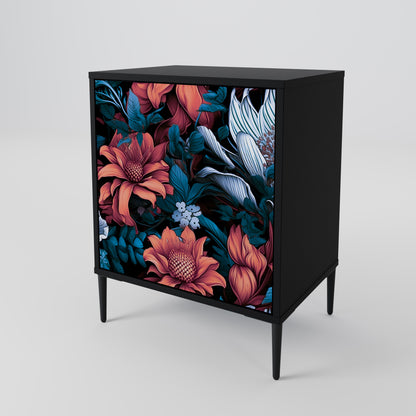 ETHEREAL BLOSSOMS 1-Door Sideboard in Black Finish