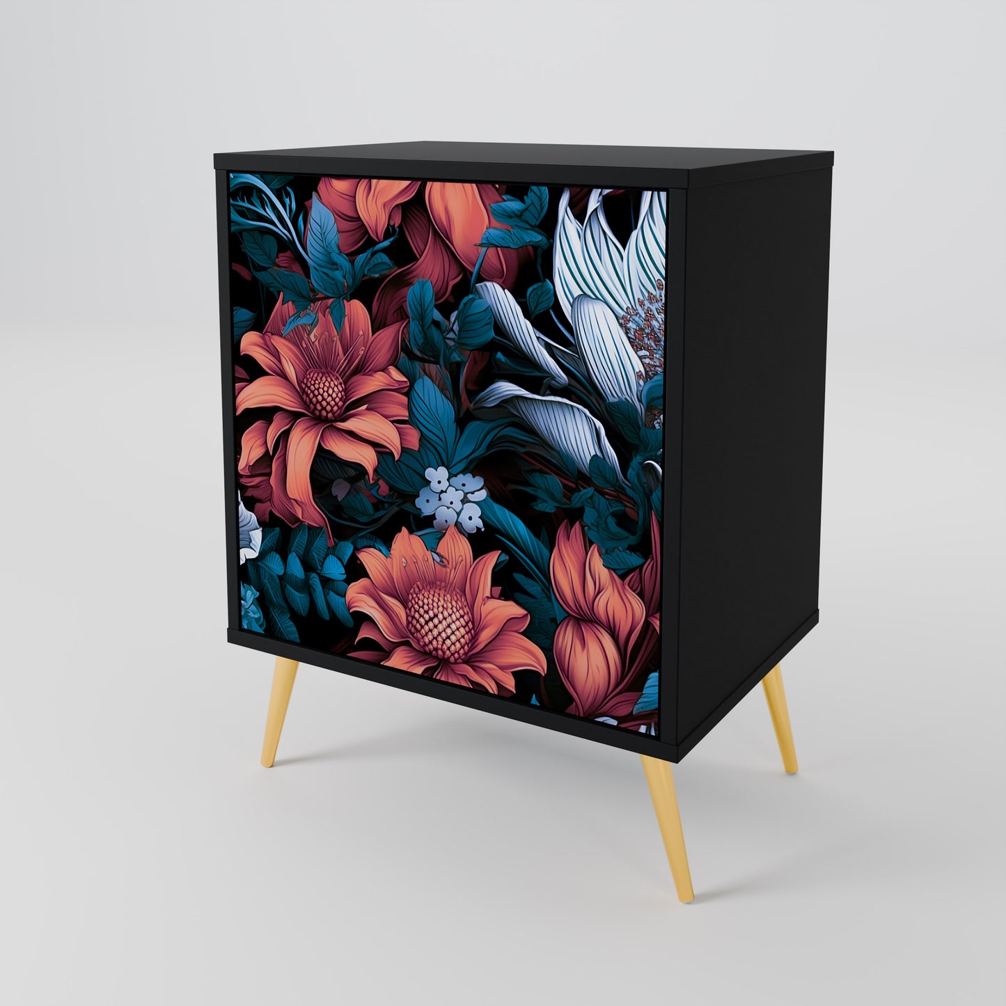 ETHEREAL BLOSSOMS 1-Door Sideboard in Black Finish