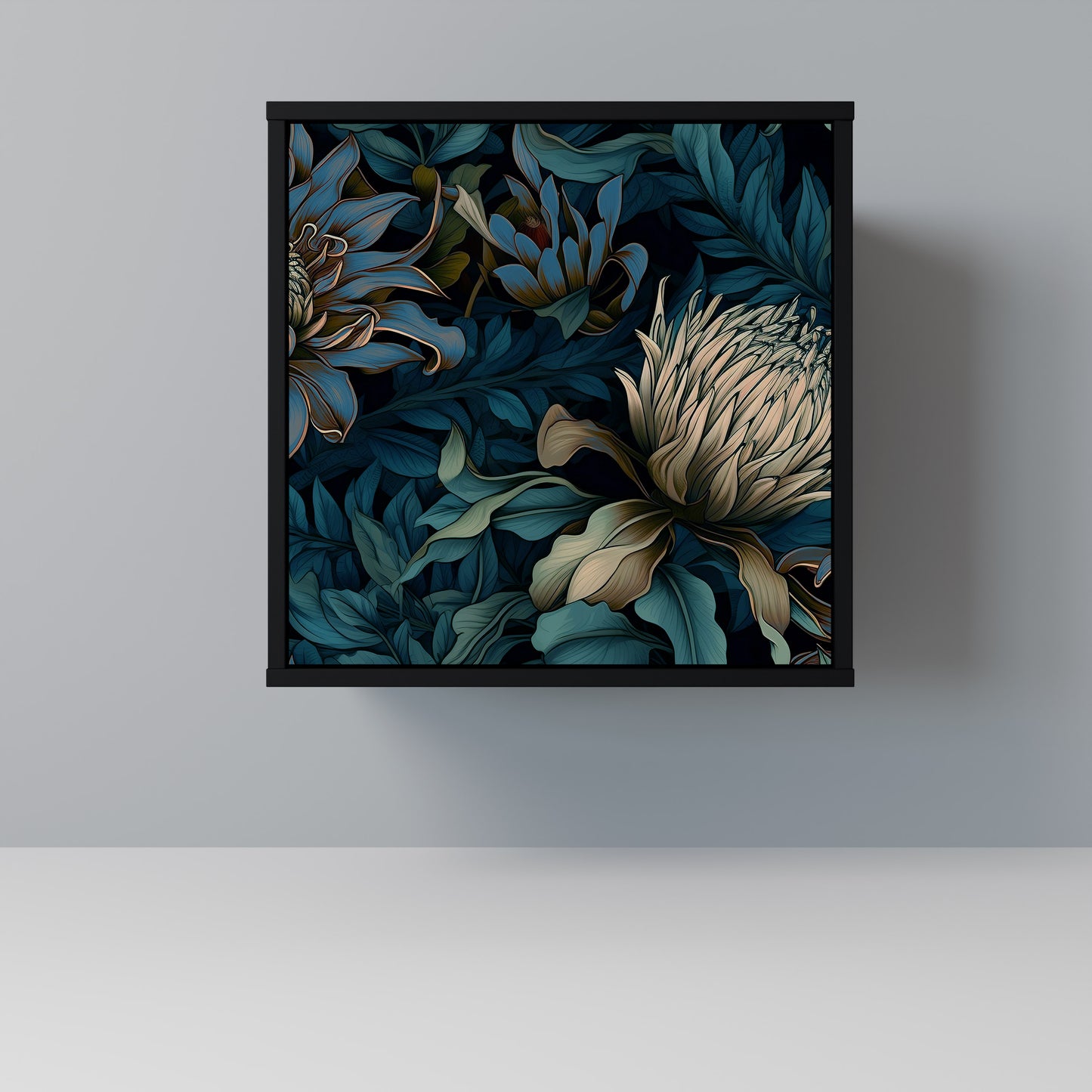 TWILIGHT BLOOM 1-Door Sideboard in Black Finish