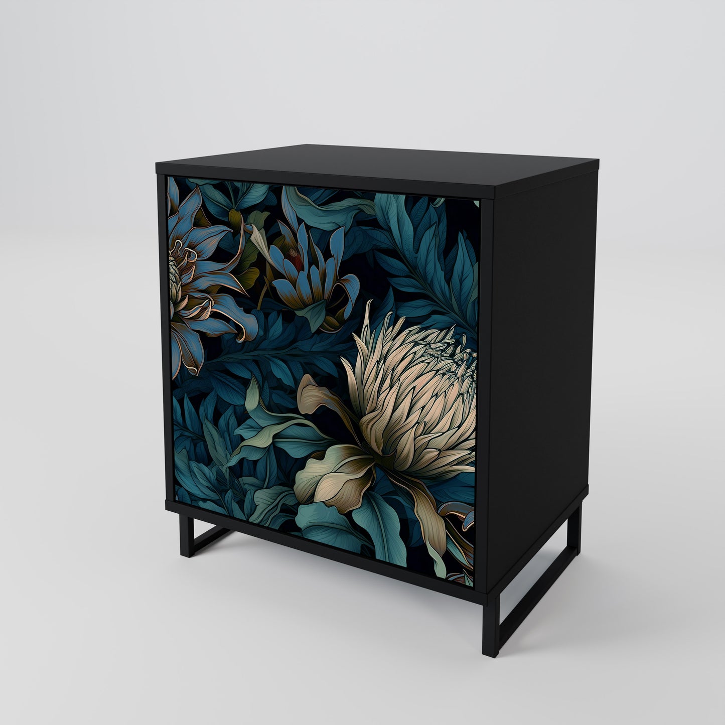 TWILIGHT BLOOM 1-Door Sideboard in Black Finish